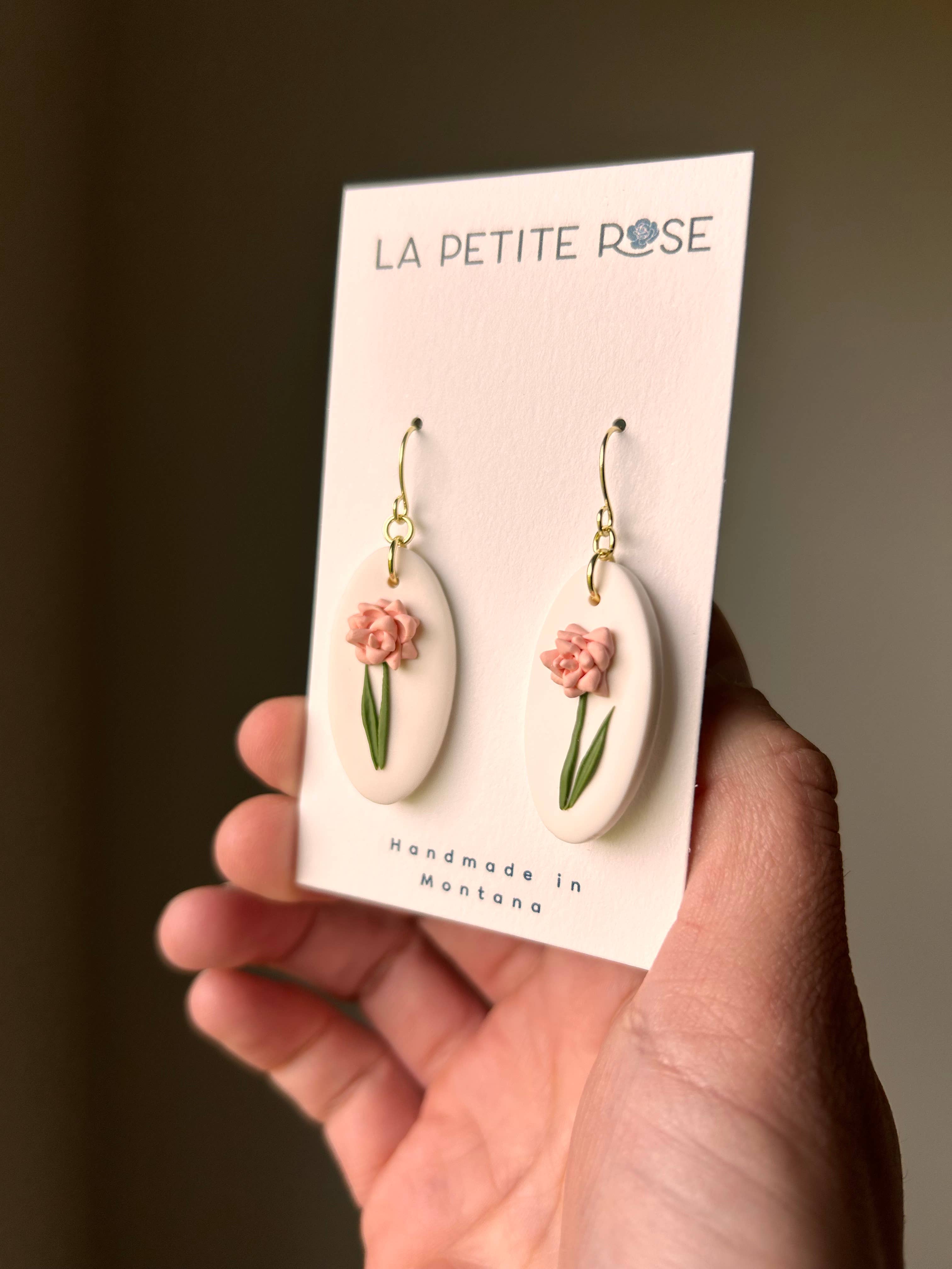 Pink Flower Earrings, Floral Dangles, Montana Made