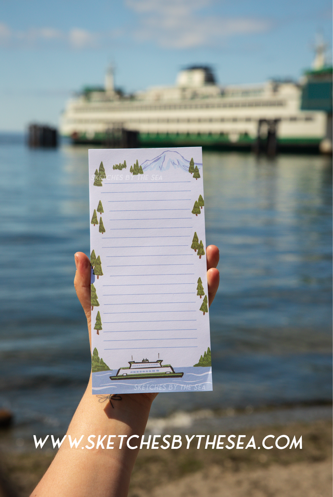 Ferry + Mountain Notepad. Cute PNW Stationery Notes
