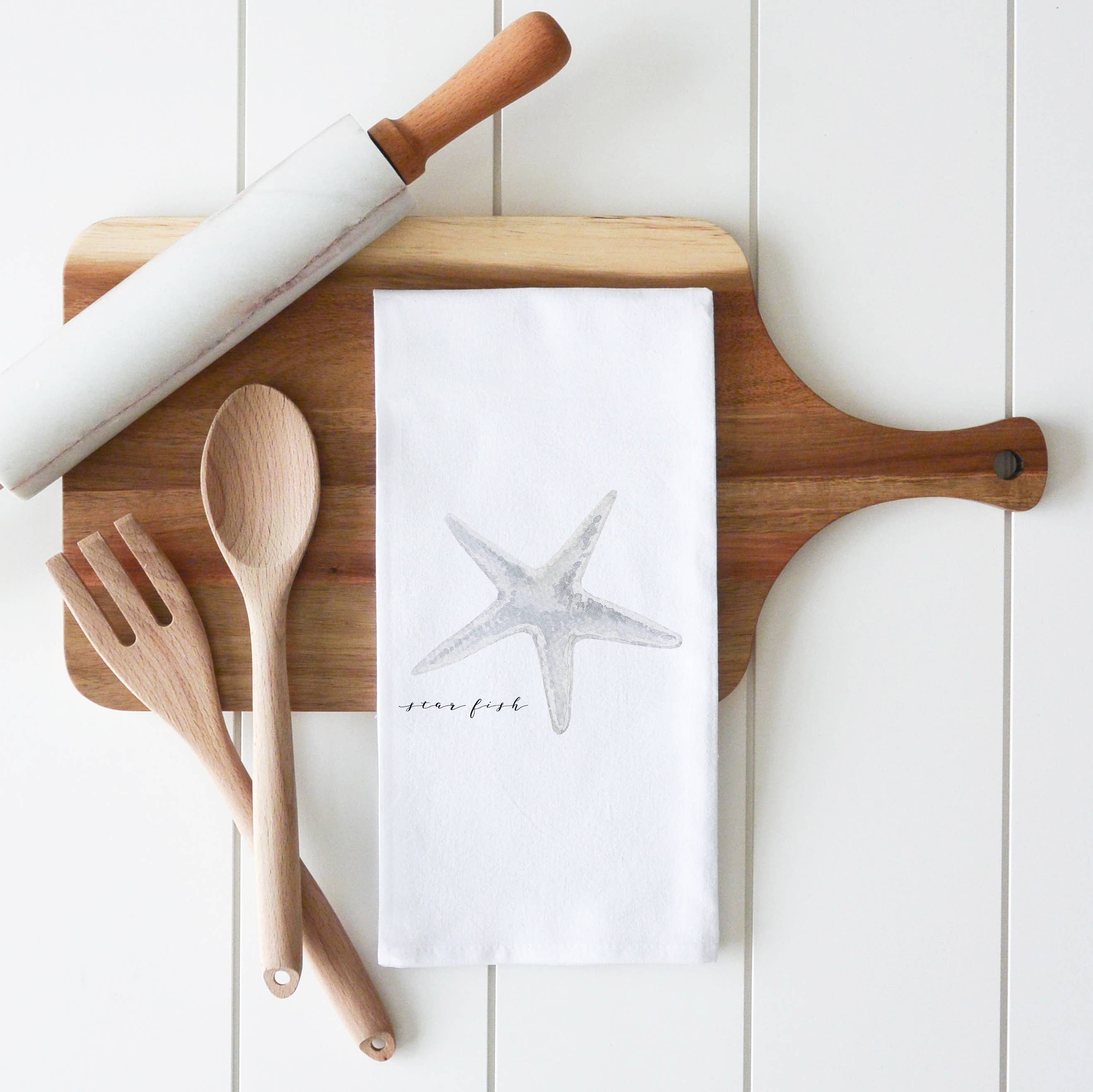 Starfish Tea Towel: White