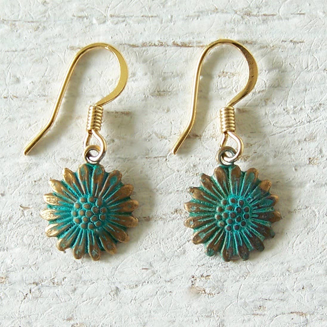 Brass Sunflower Earrings: Natural Brass