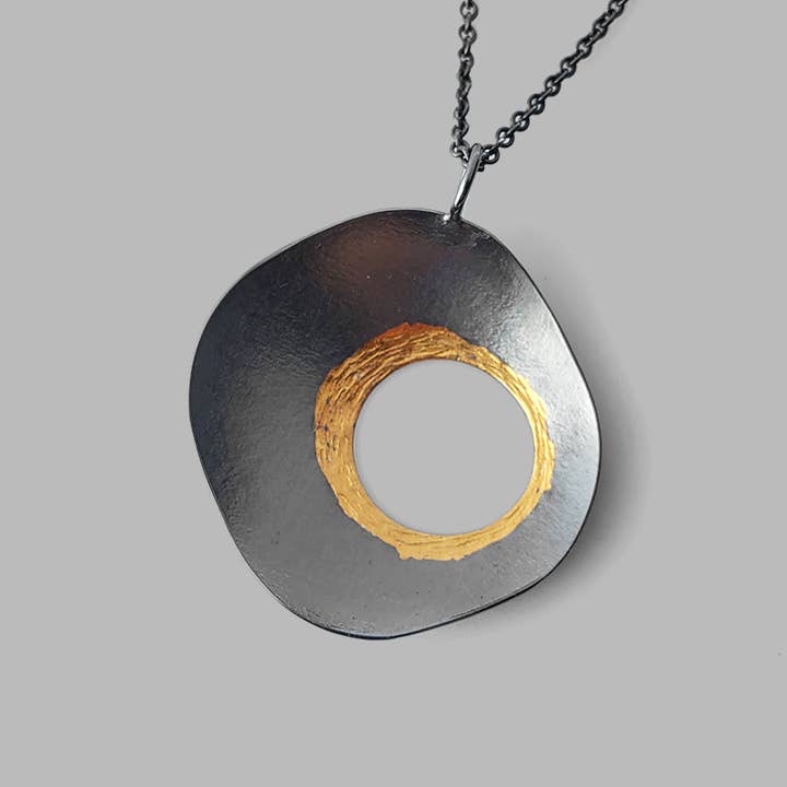Contemporary oxidized silver and gold Celestial Necklace
