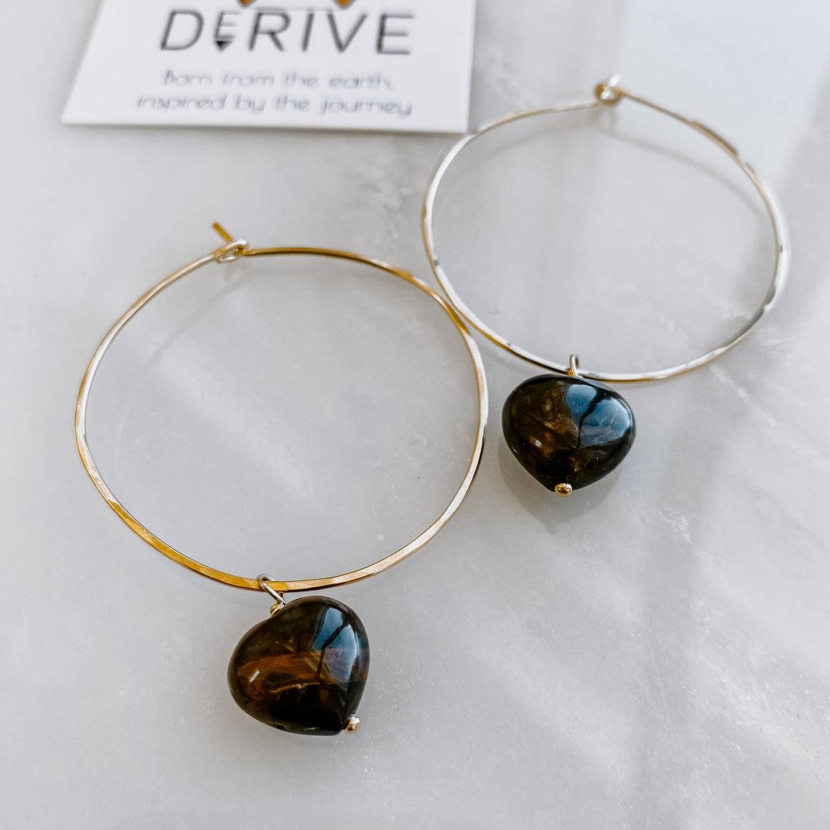 Jasper Heart Hoop Threader Earrings: Sterling Sliver