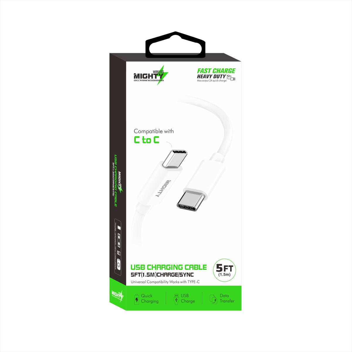 Mighty Fast Charging 5FT Type-C to Type-C Cable White MK15