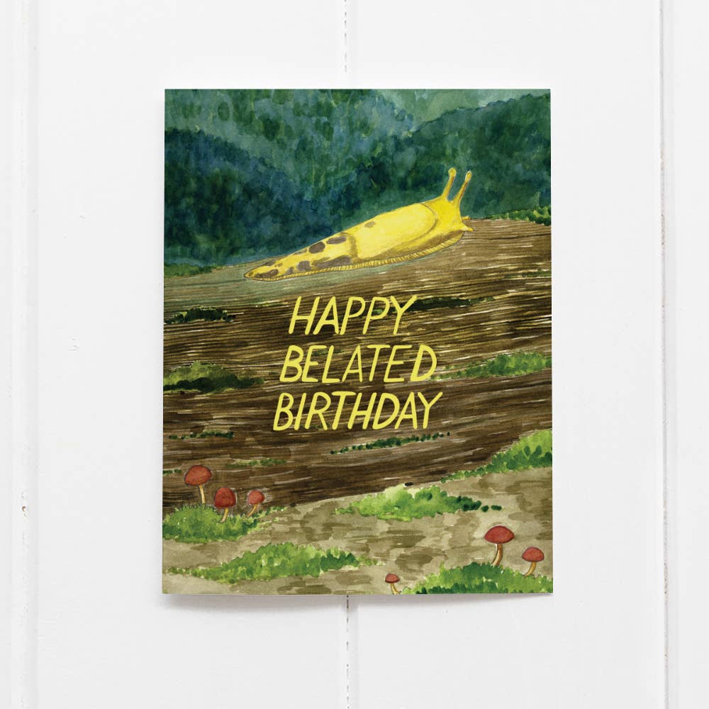 Banana Slug Belated Birthday Card - Watercolor Birthday Card