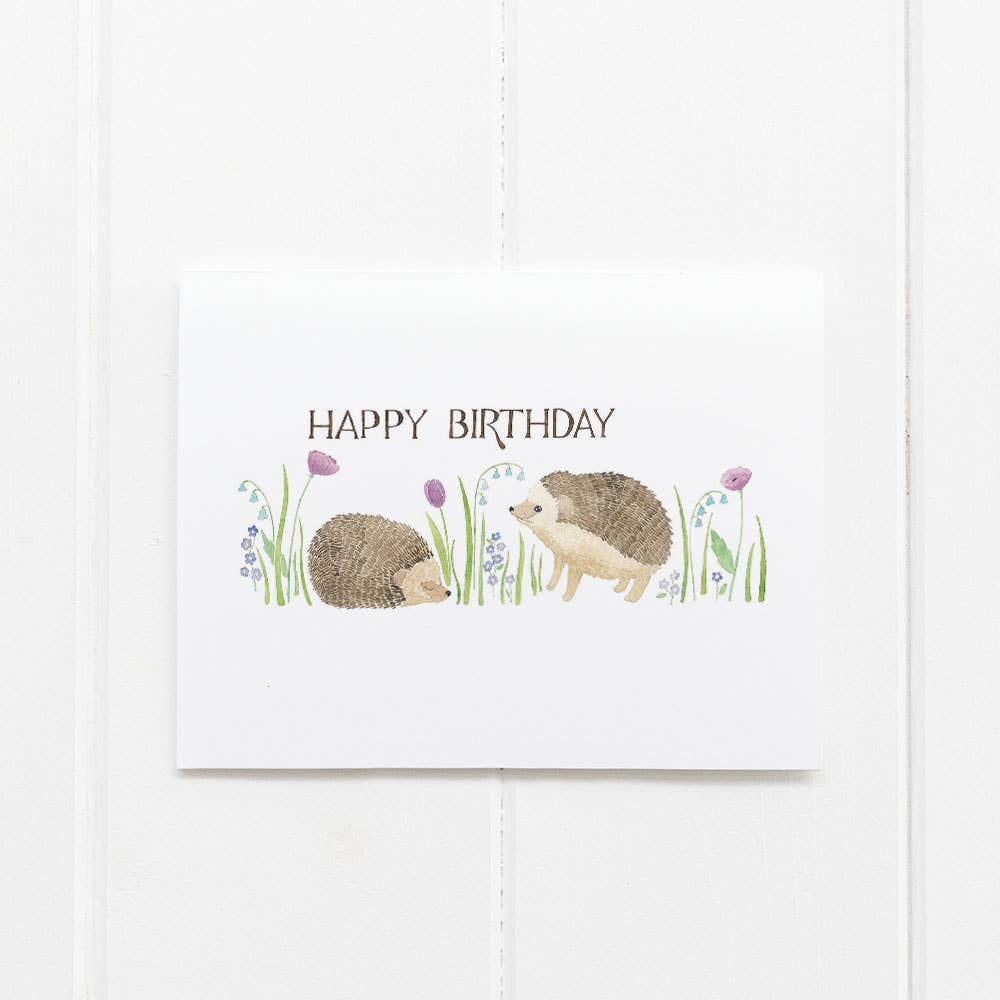 Hedgehogs Birthday Card - Watercolor Greeting Card