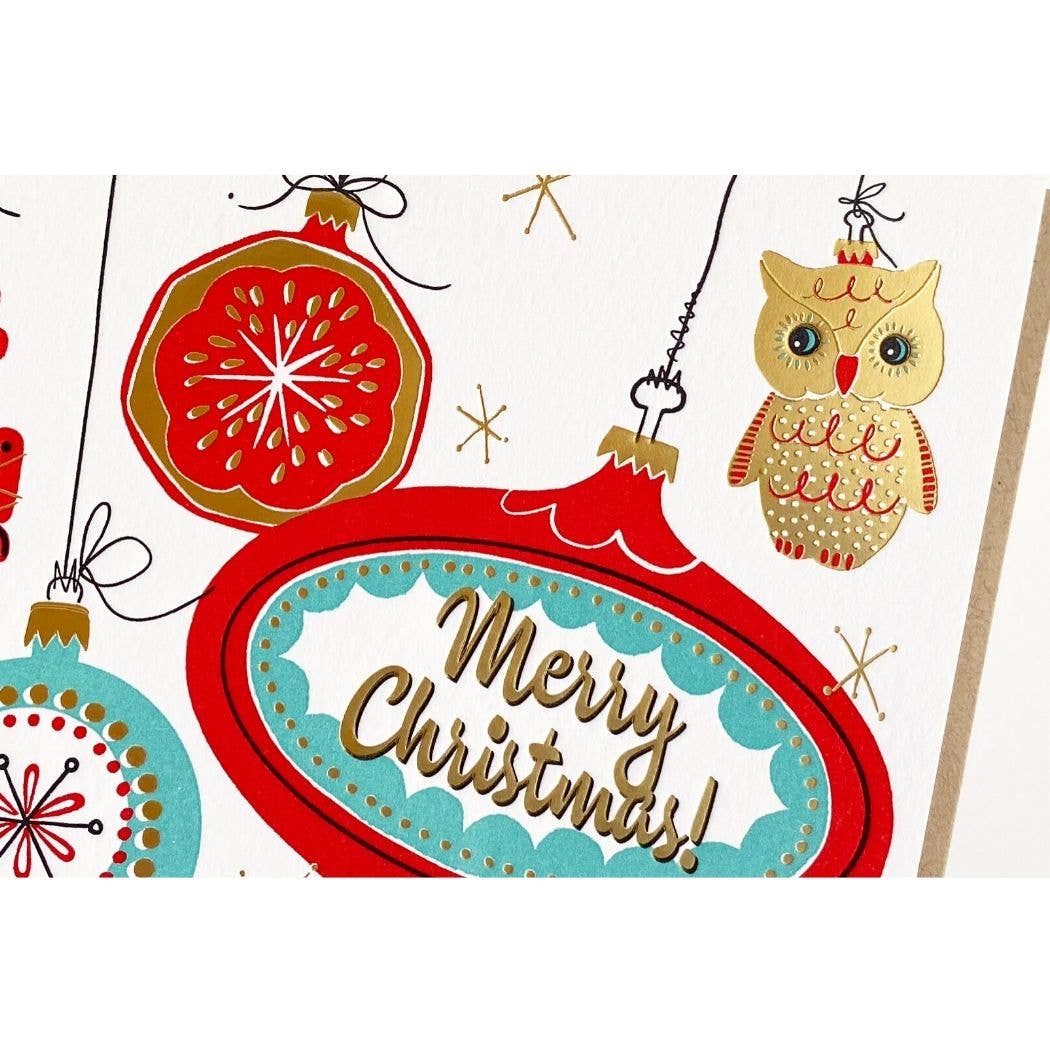 Vintage Holiday Retro Ornaments Card: Single Card