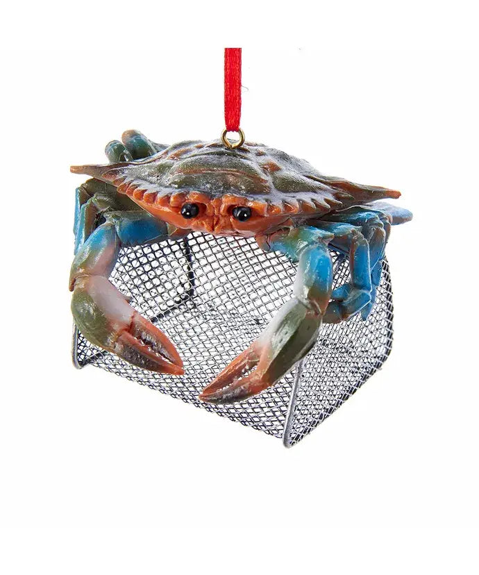 3"RESIN BLUE CRAB W/WIRE CAGE ORNAMENT