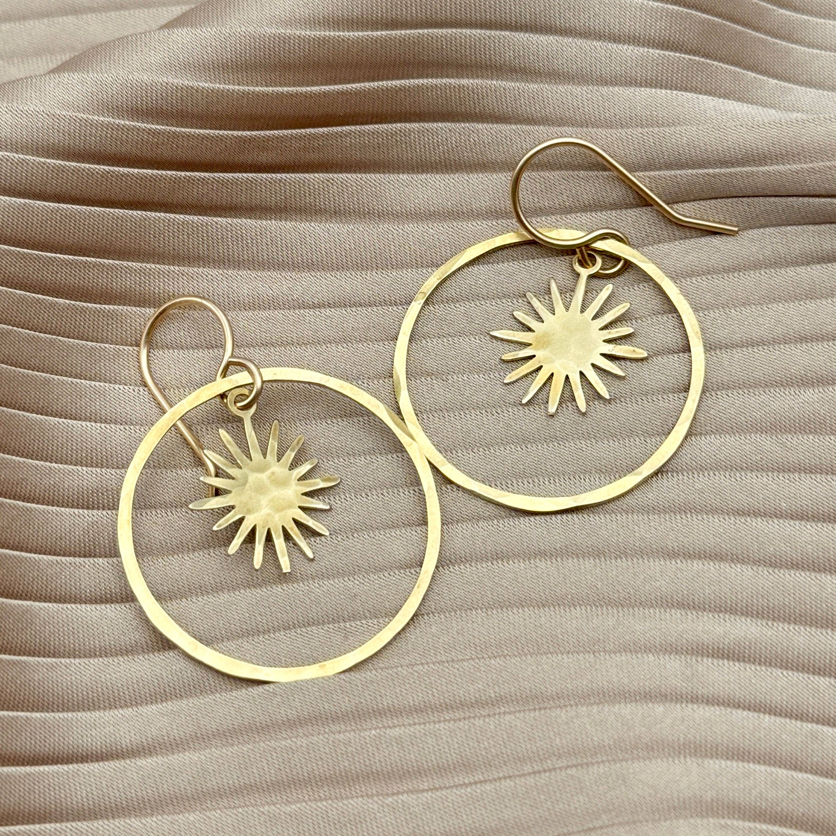 Twilight Earrings: Silver Hoop/ Gold Burst