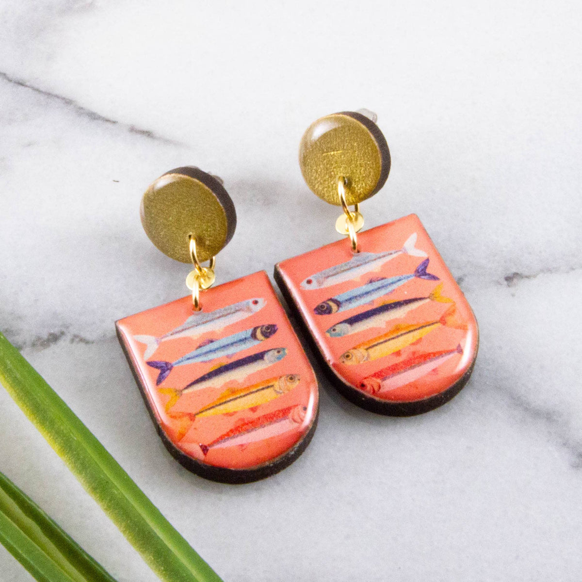 Retro Rainbow Fish Drop Post Earrings