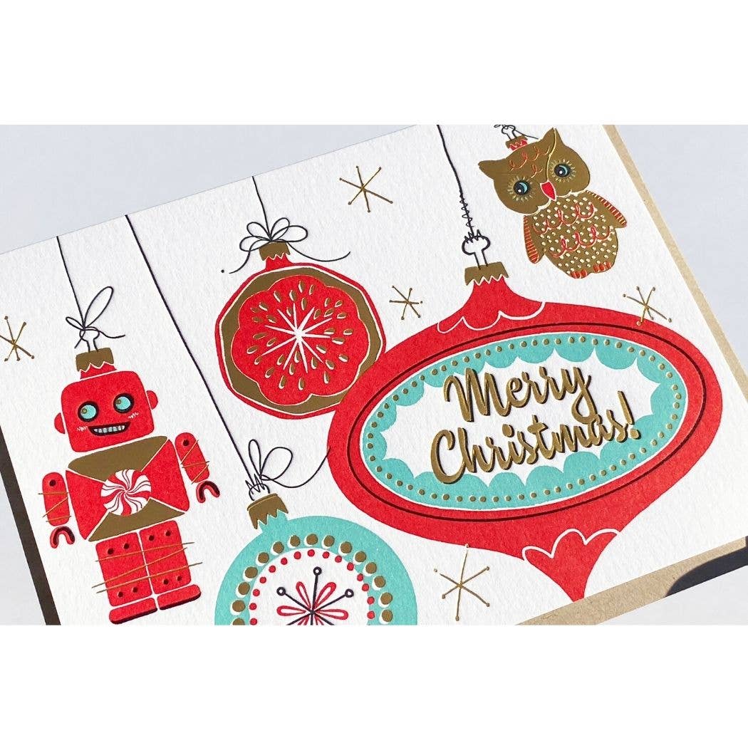 Vintage Holiday Retro Ornaments Card: Single Card