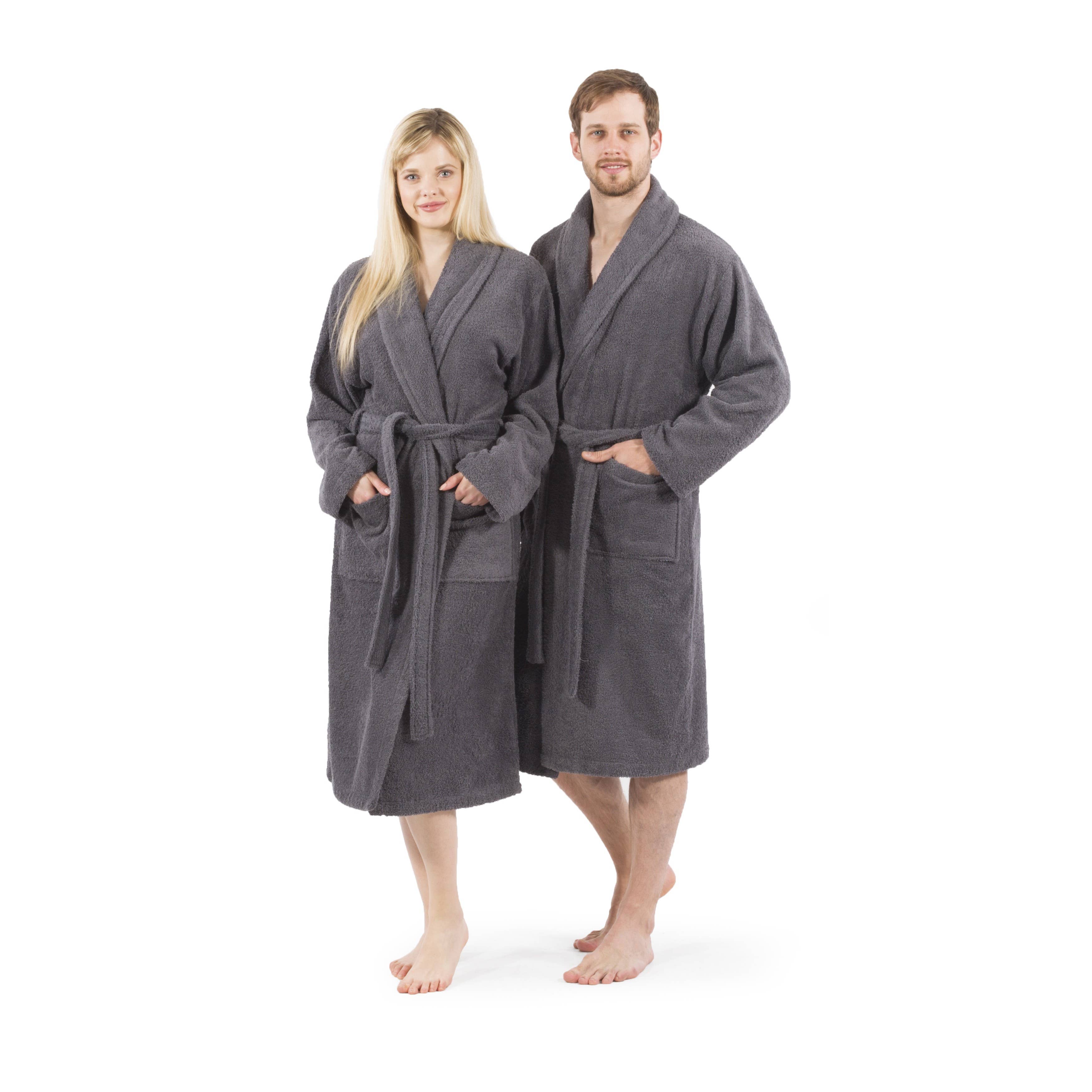 100% Turkish Cotton Unisex Aristocrat Bathrobe: Grey / L/XL