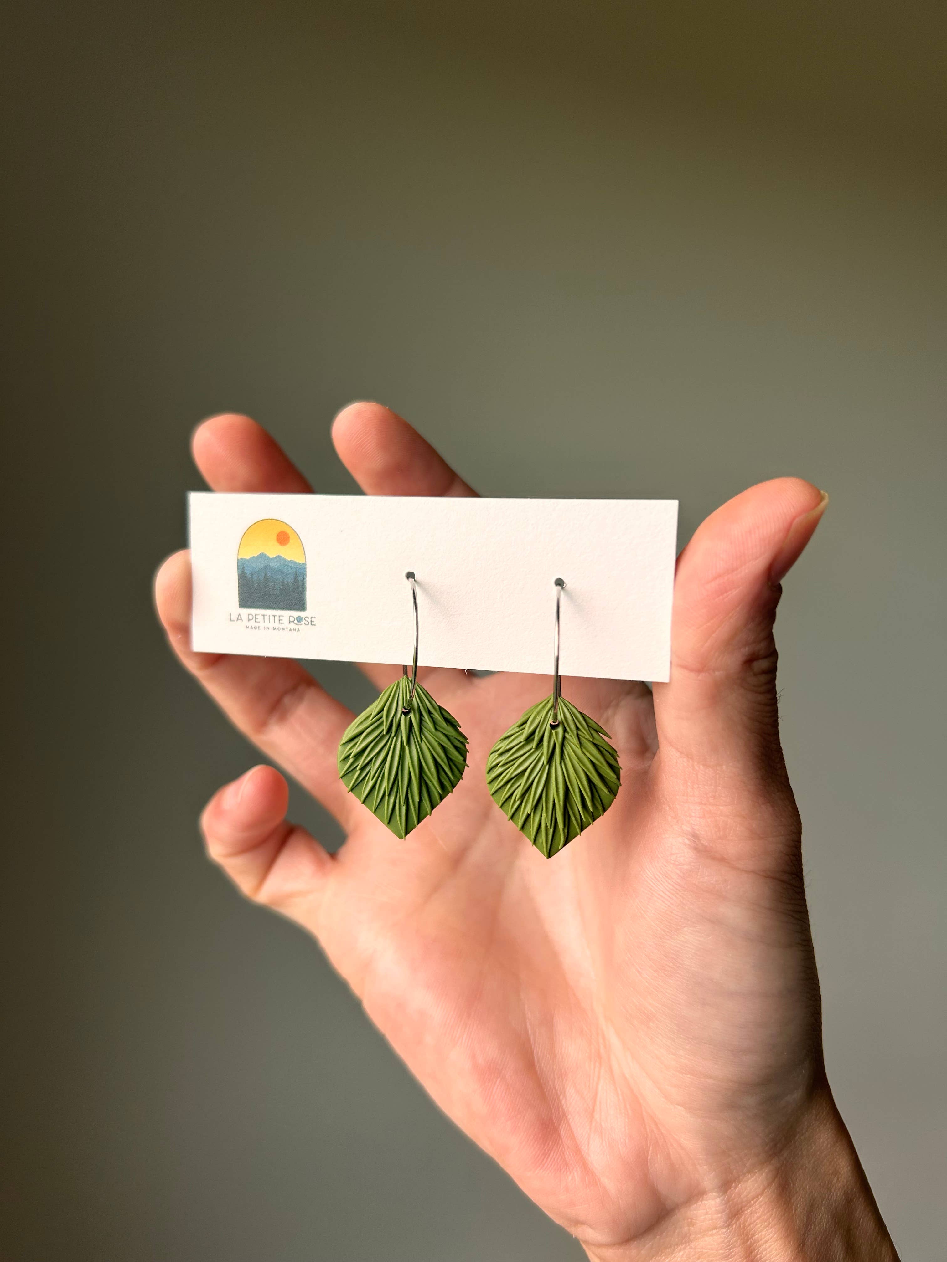 Olive Green White Clay Earrings, 20 mm hoops