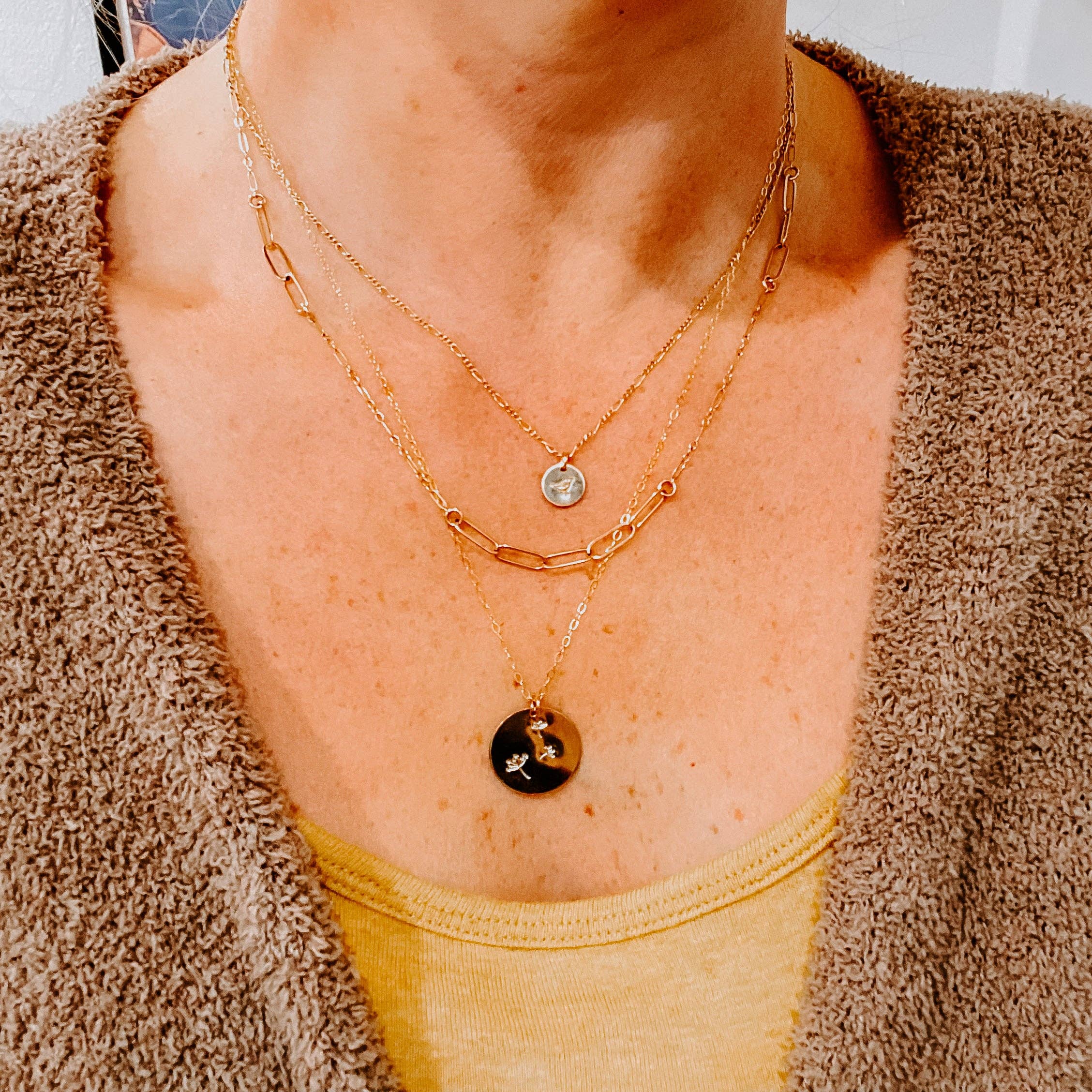 Hand Stamped Wish Coin Necklace: 14k Gold Fill / Smooth Edges / 18"