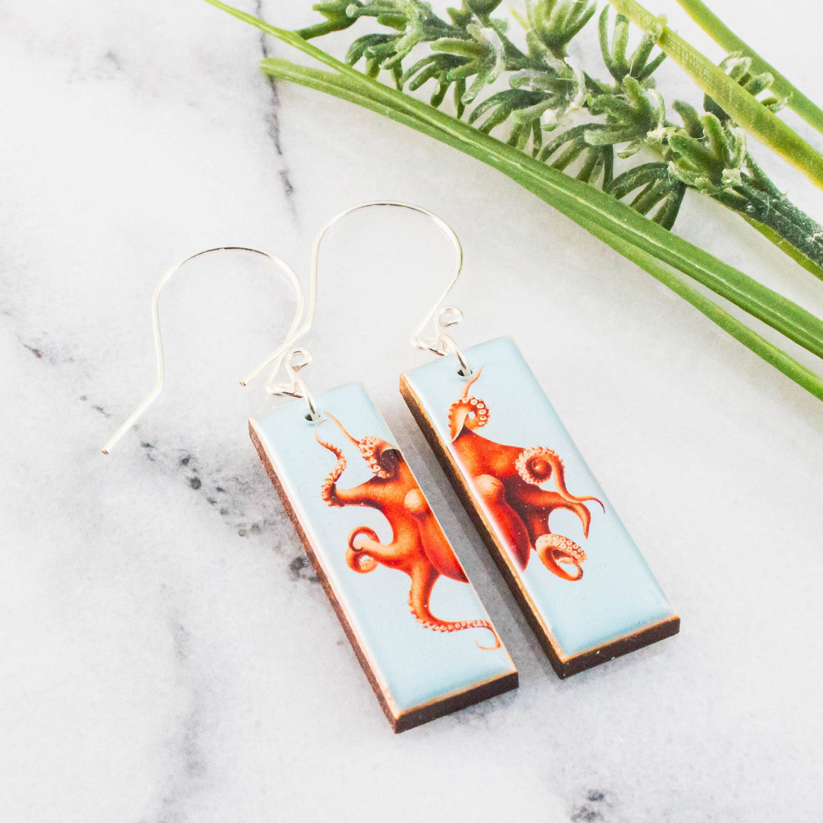 Vintage Octopus Rectangle Earrings