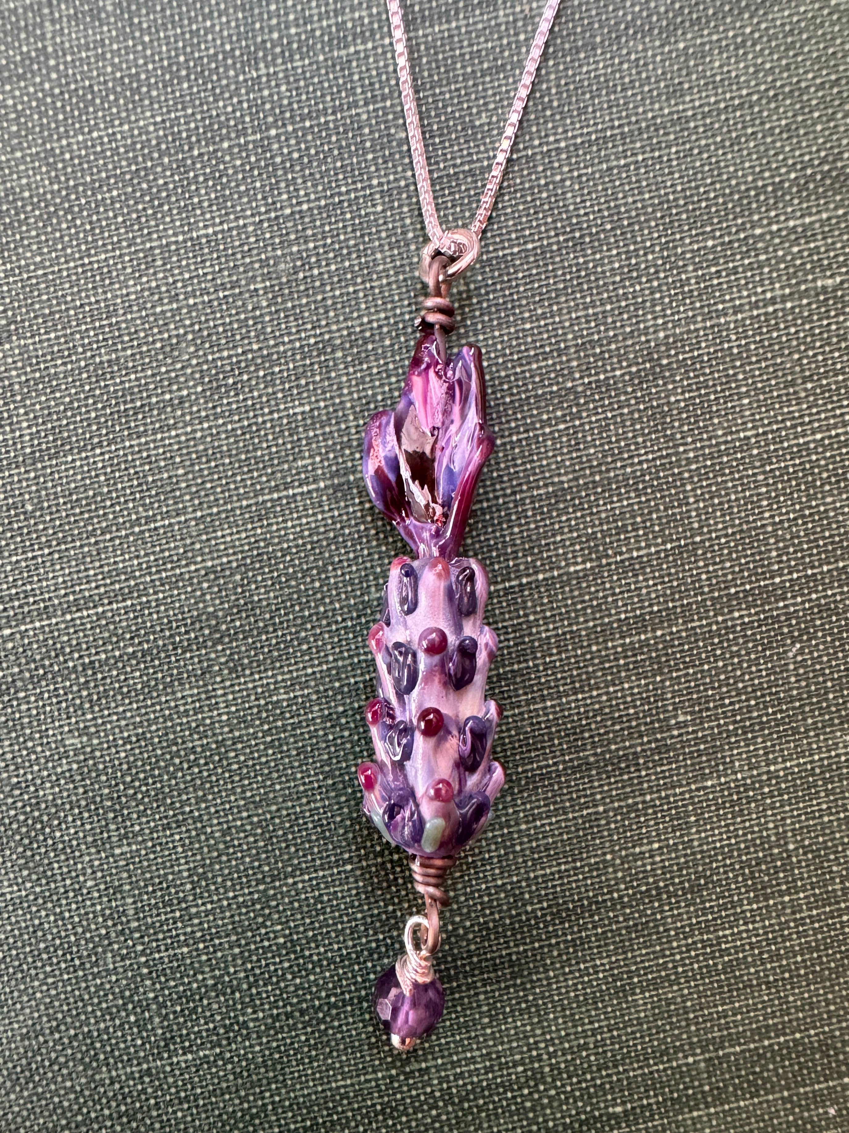 Spanish Lavender Glass Bead Pendant on Silver Chain