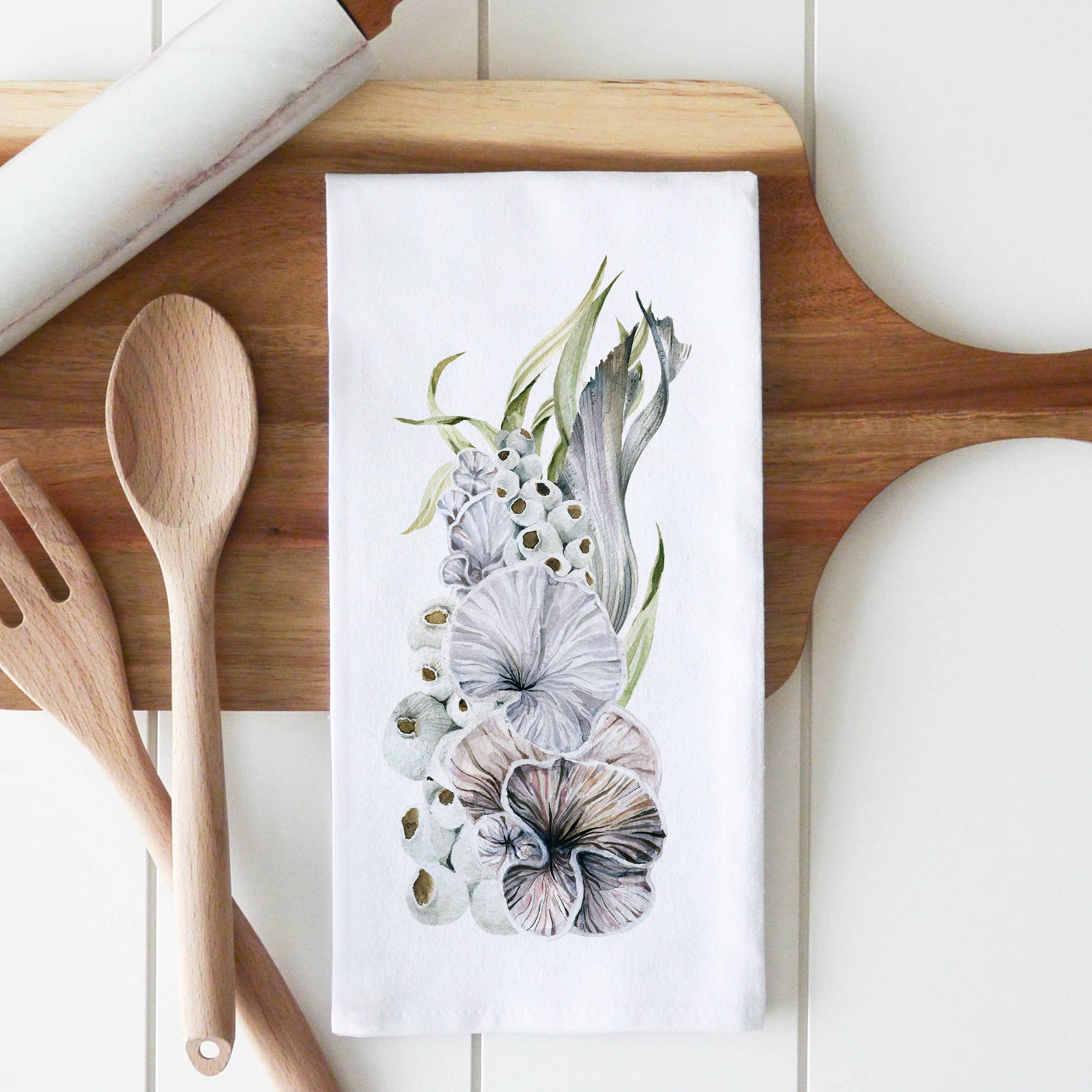 Underwater Style 1 Tea Towel: White