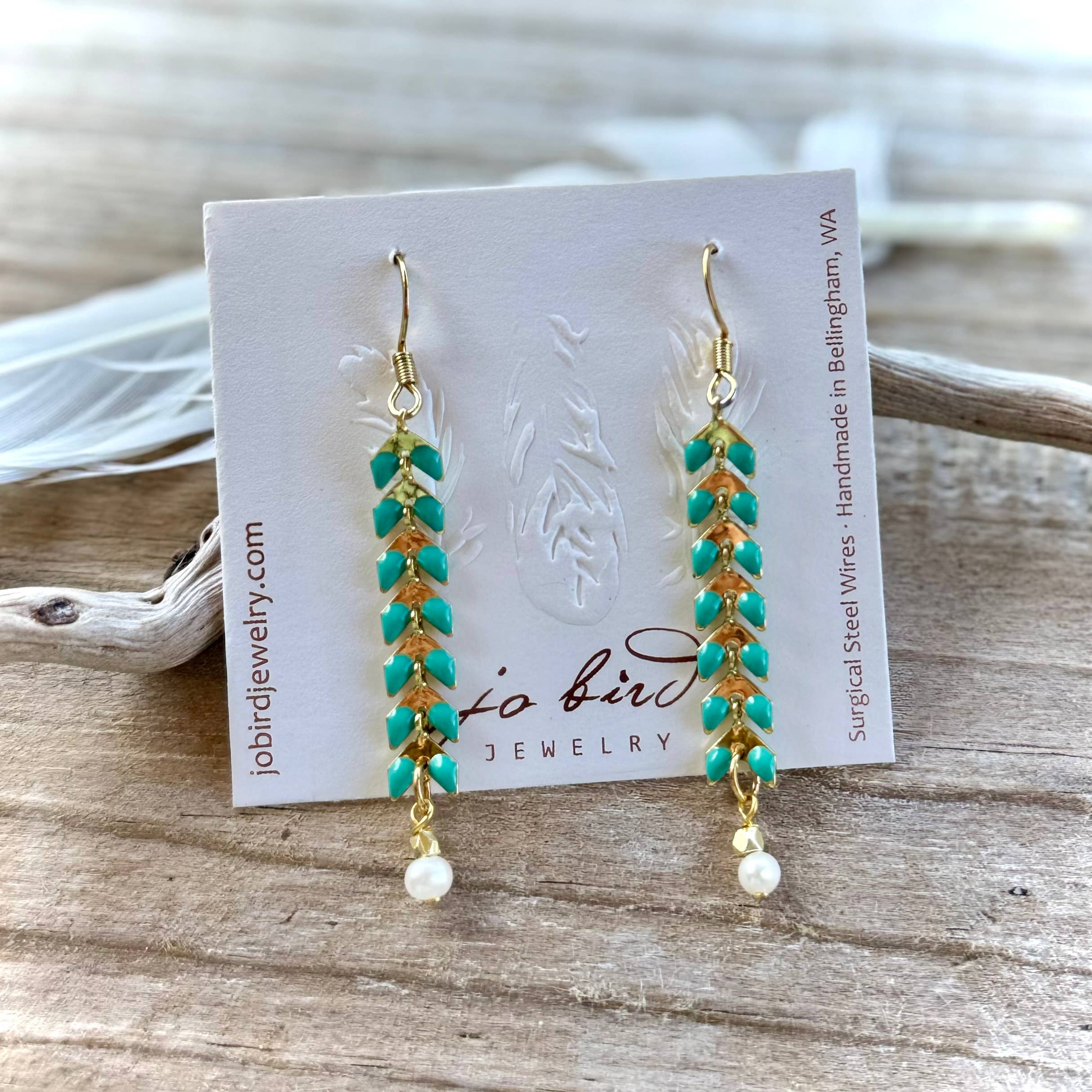 Feather Duster Earrings - Colorful Enamel: White