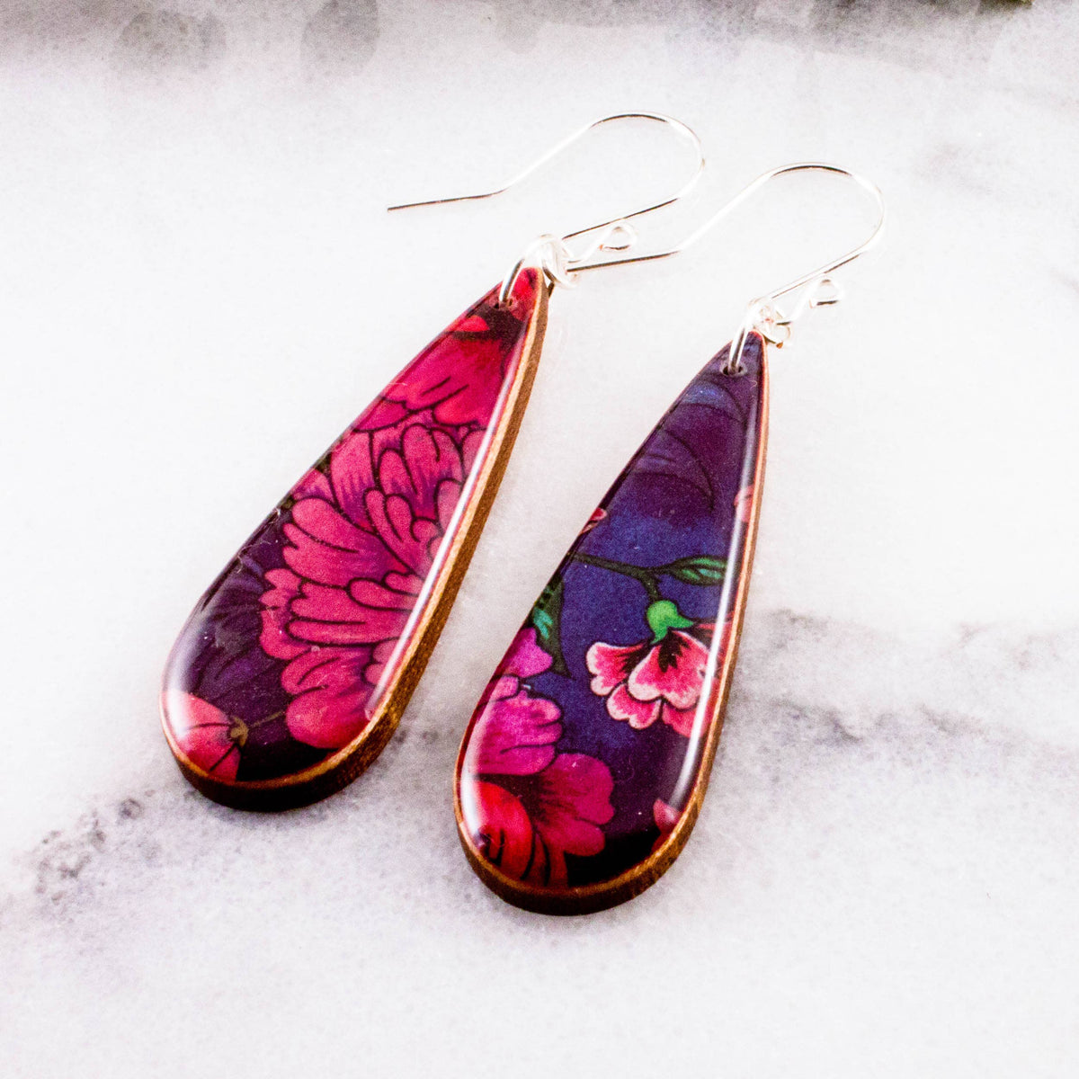 Purple Peony Teardrop Earrings