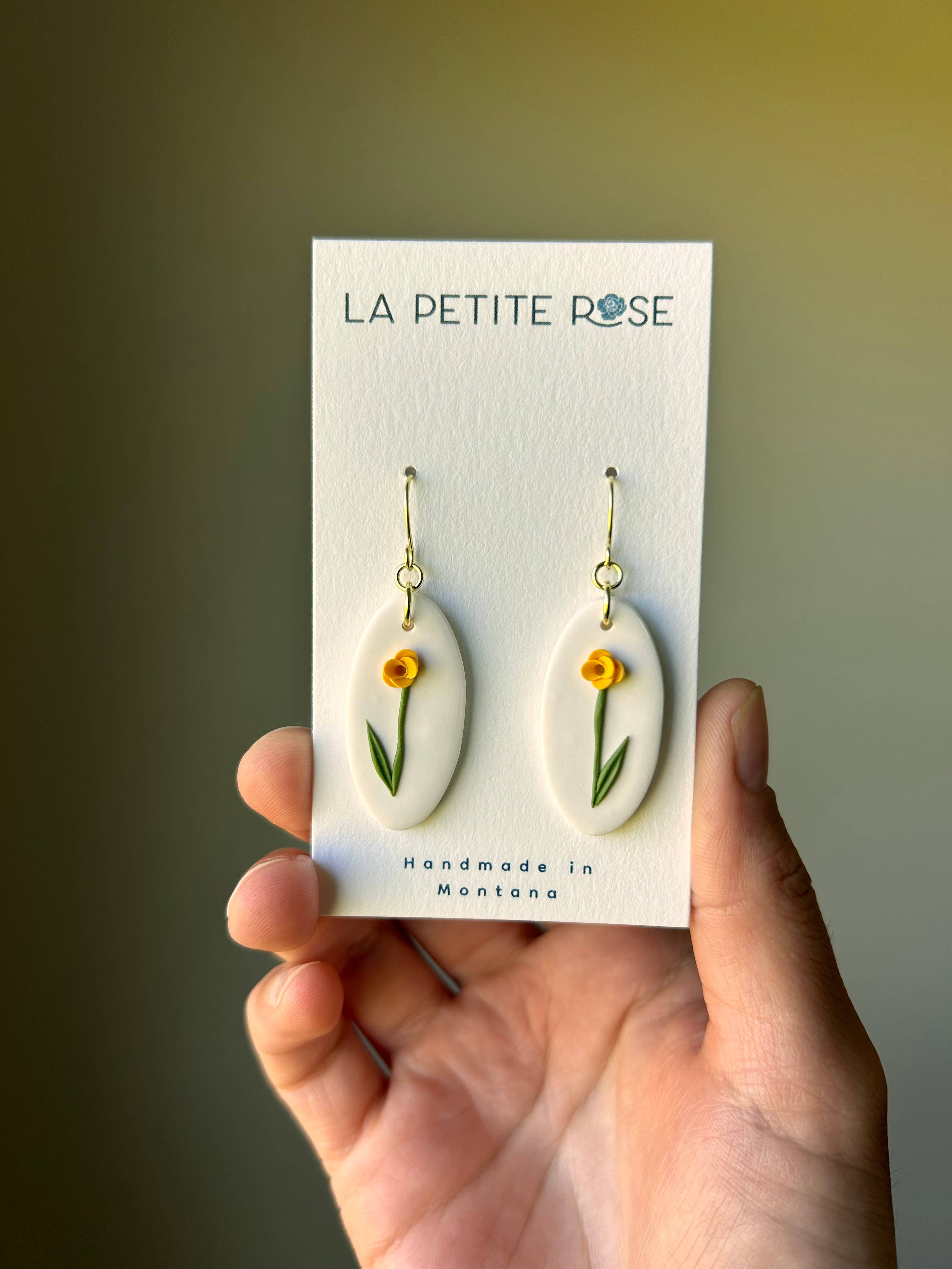 Flower Fish Hook Earrings, Yellow Floral Dangles 