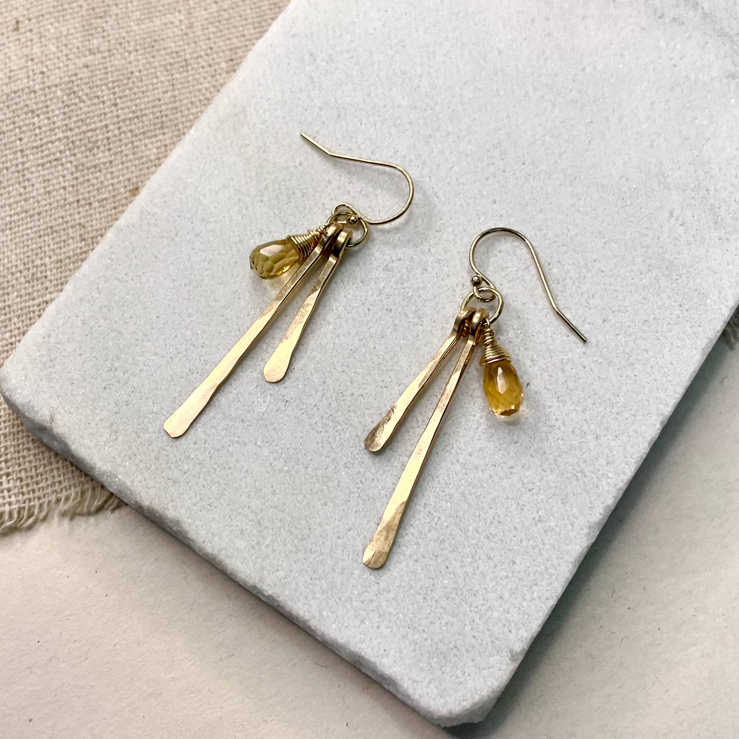 Hammered Fringe and Stone Earrings: Gold Filled / Herkimer Diamond