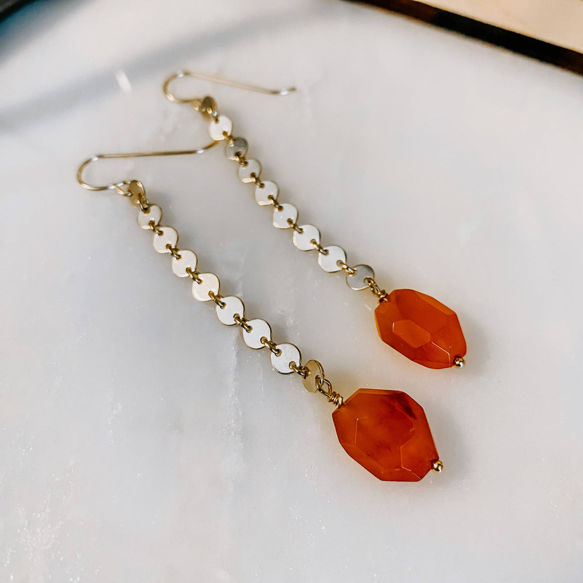 Sand Dollar Carnelian Earrings: 14k Gold Fill