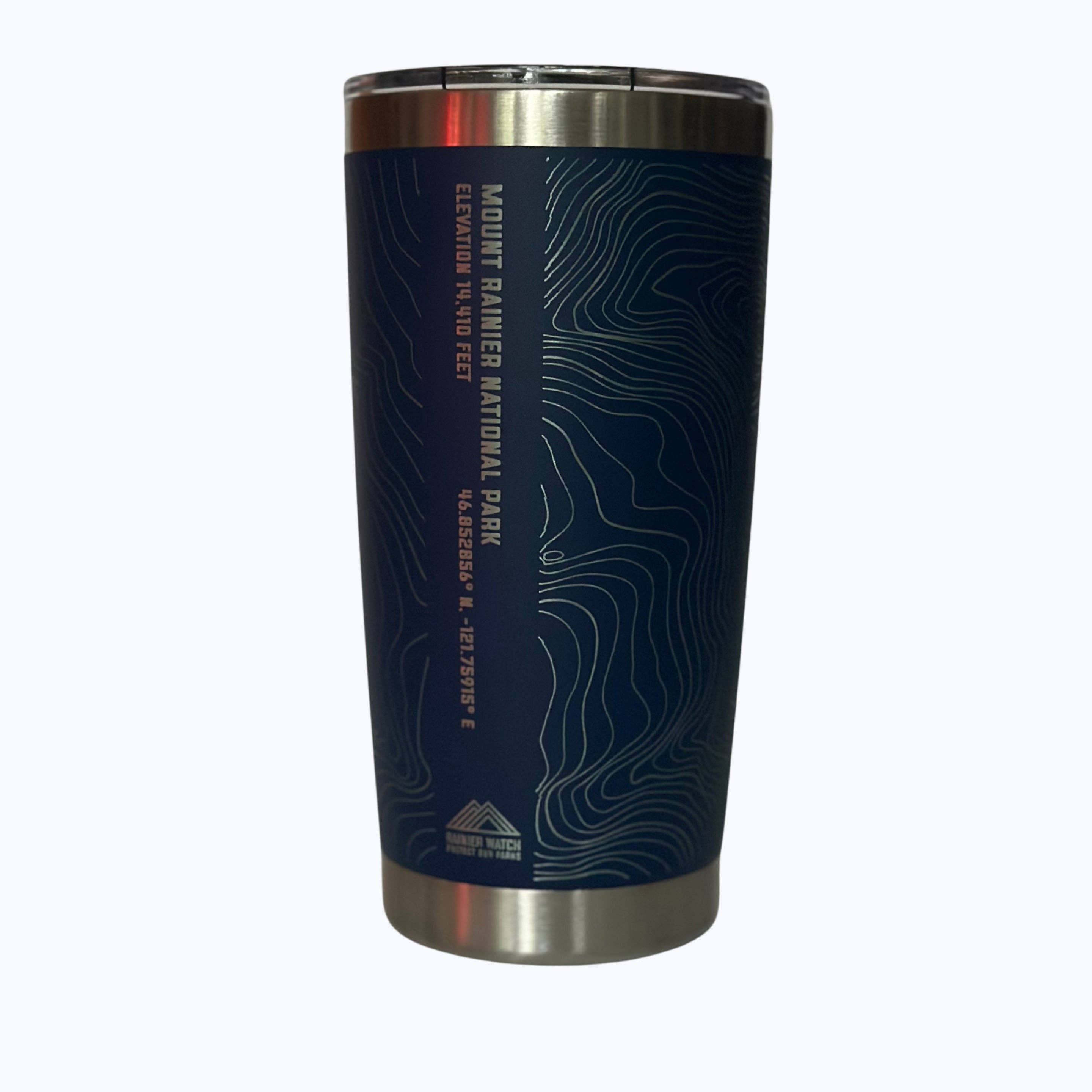 Mount Rainier National Park Topo Travel Coffee Tumbler (20oz) - Navy