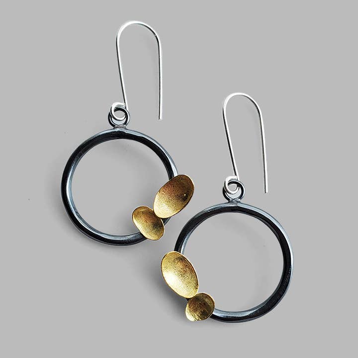 Modern Aerie Earrings in oxidized silver and 18k gold
