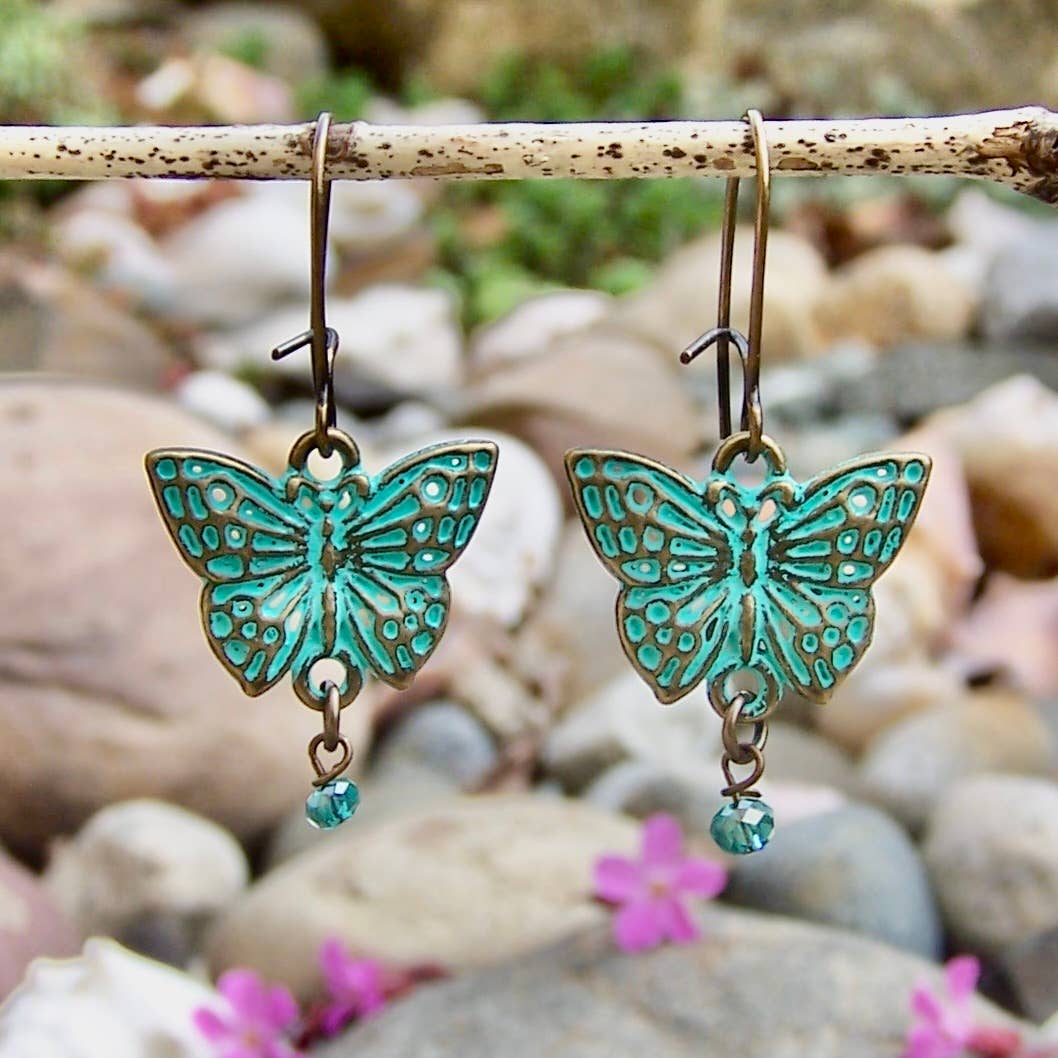 Brass Butterfly Drop Earrings
