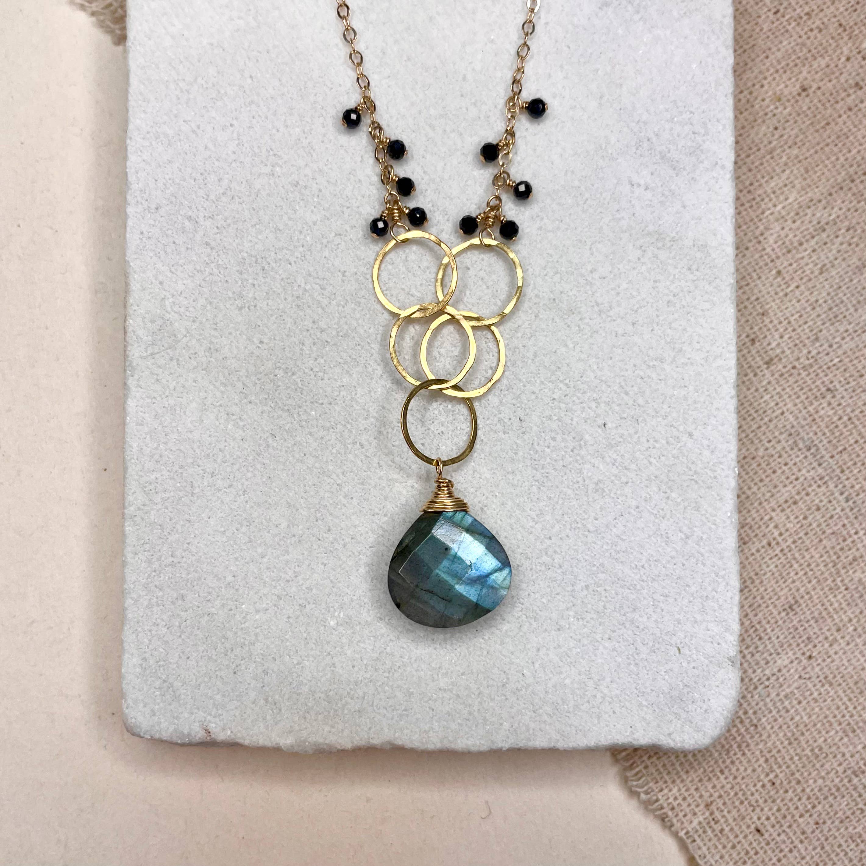Labradorite Linked Circles Necklace: Gold Filled