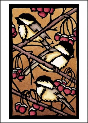 Greeting Card Three Chickadees