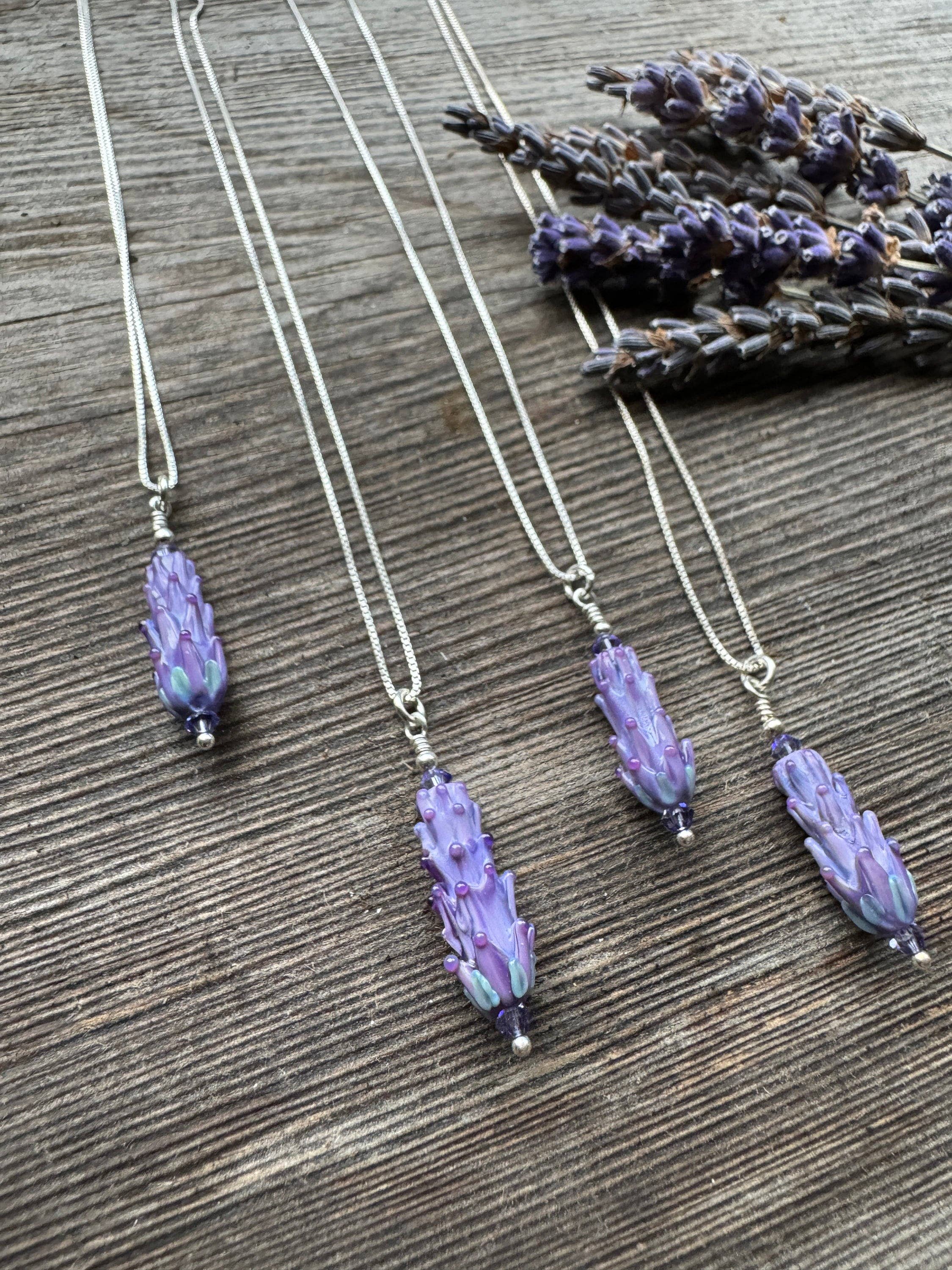 Lavender Glass Bead Pendant on 18" Sterling Silver Chain: Purple Rose
