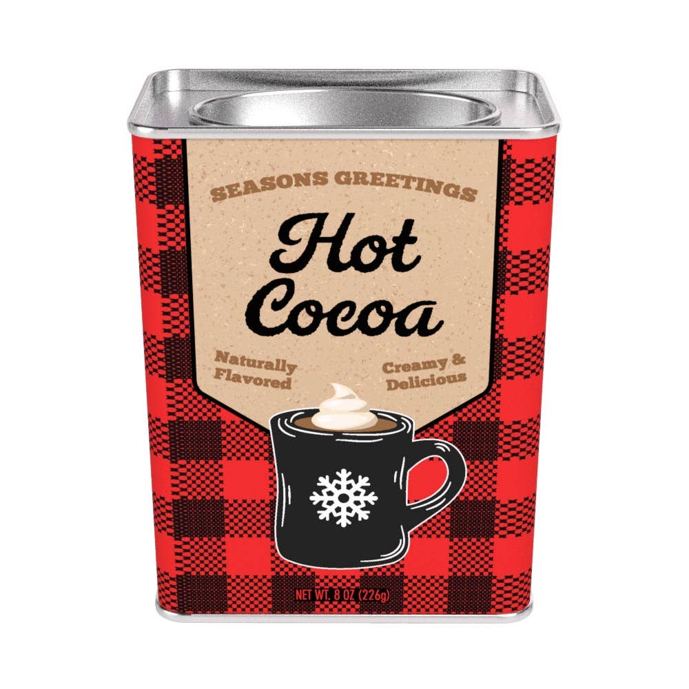 Season's Greetings Red Plaid Chocolate Hot Cocoa (8oz Tins)