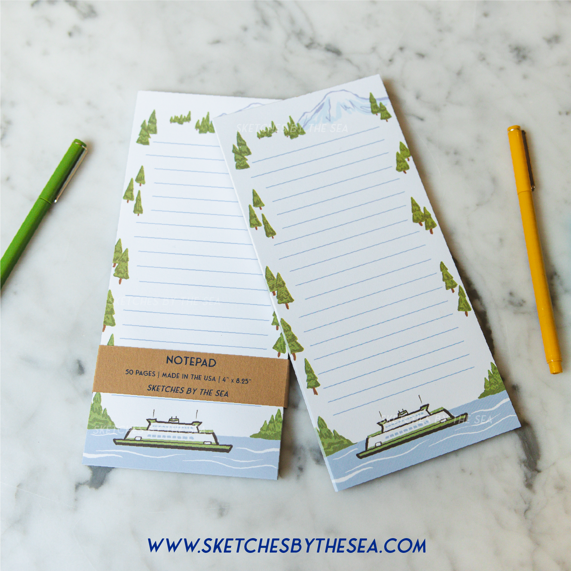 Ferry + Mountain Notepad. Cute PNW Stationery Notes