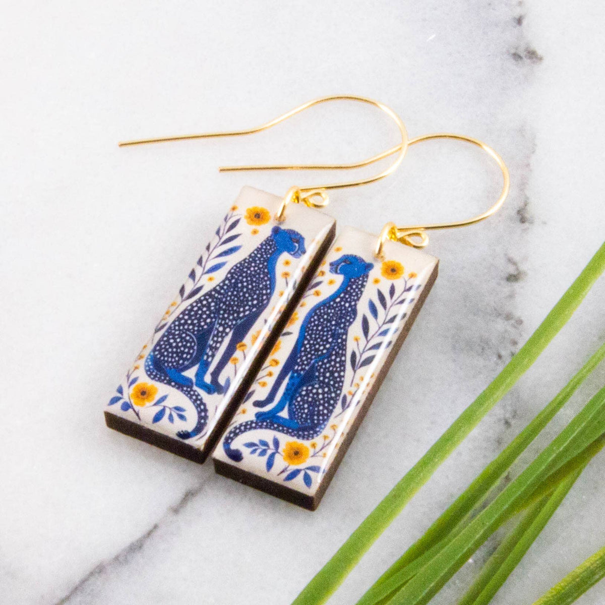 Blue Boho Leopard Rectangle Earrings