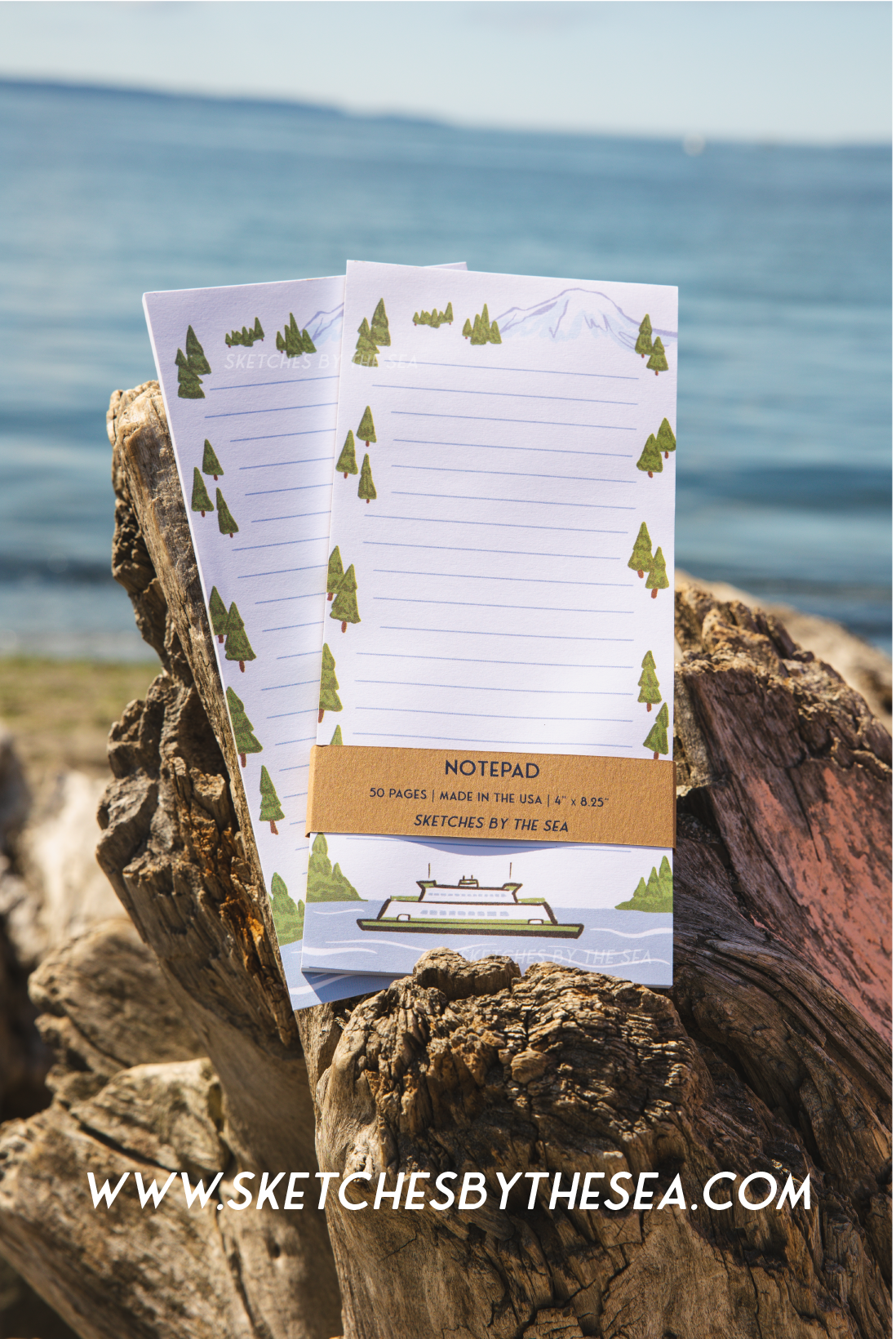 Ferry + Mountain Notepad. Cute PNW Stationery Notes