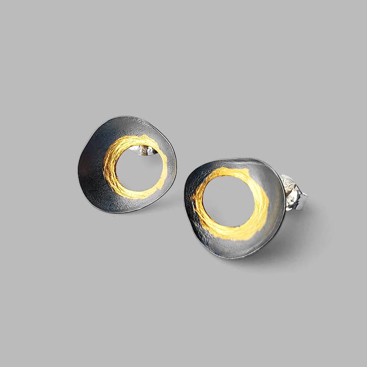 Contemporary oxidized silver and gold Celestial Studs
