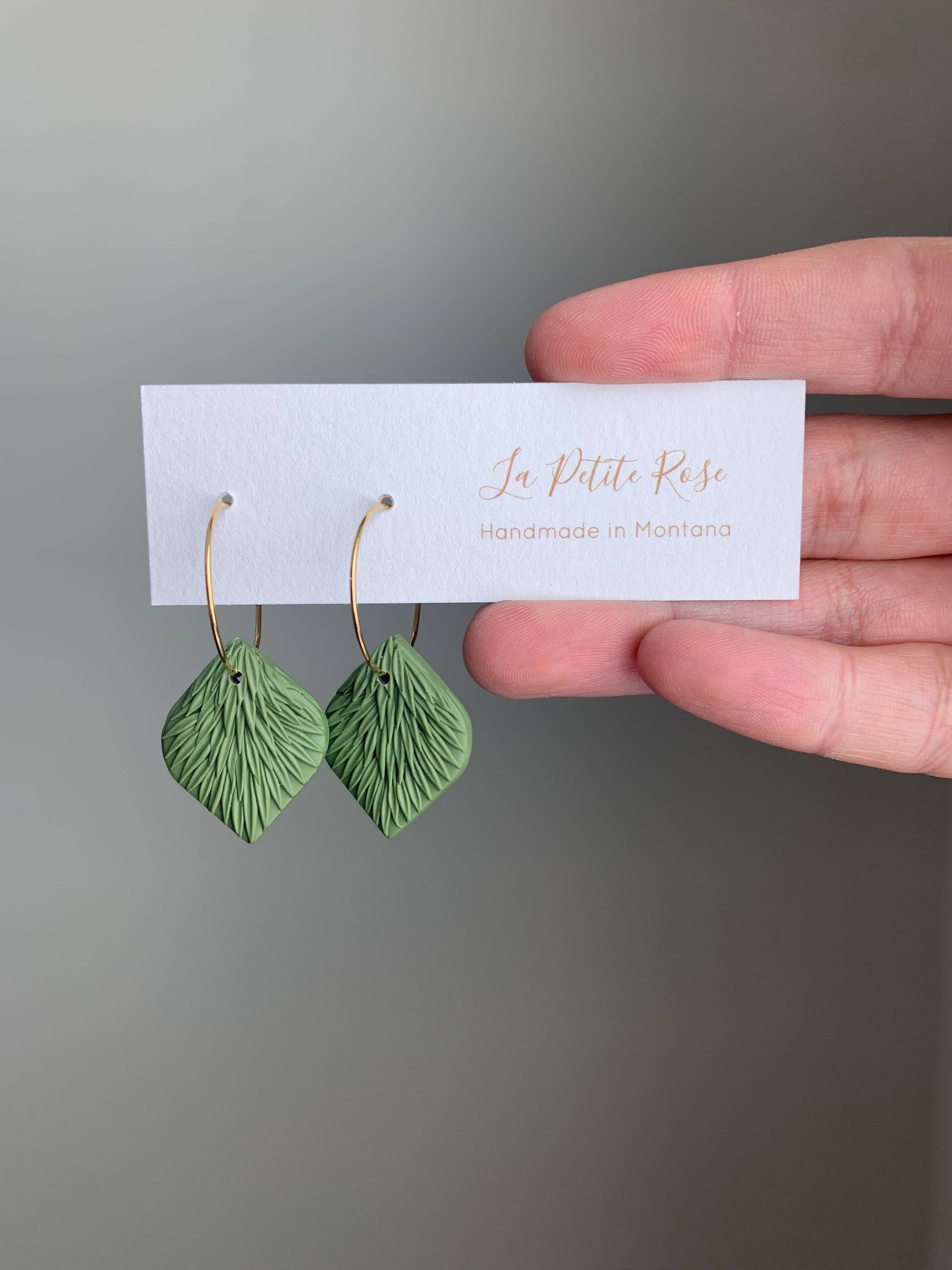 Olive Green White Clay Earrings, 20 mm hoops