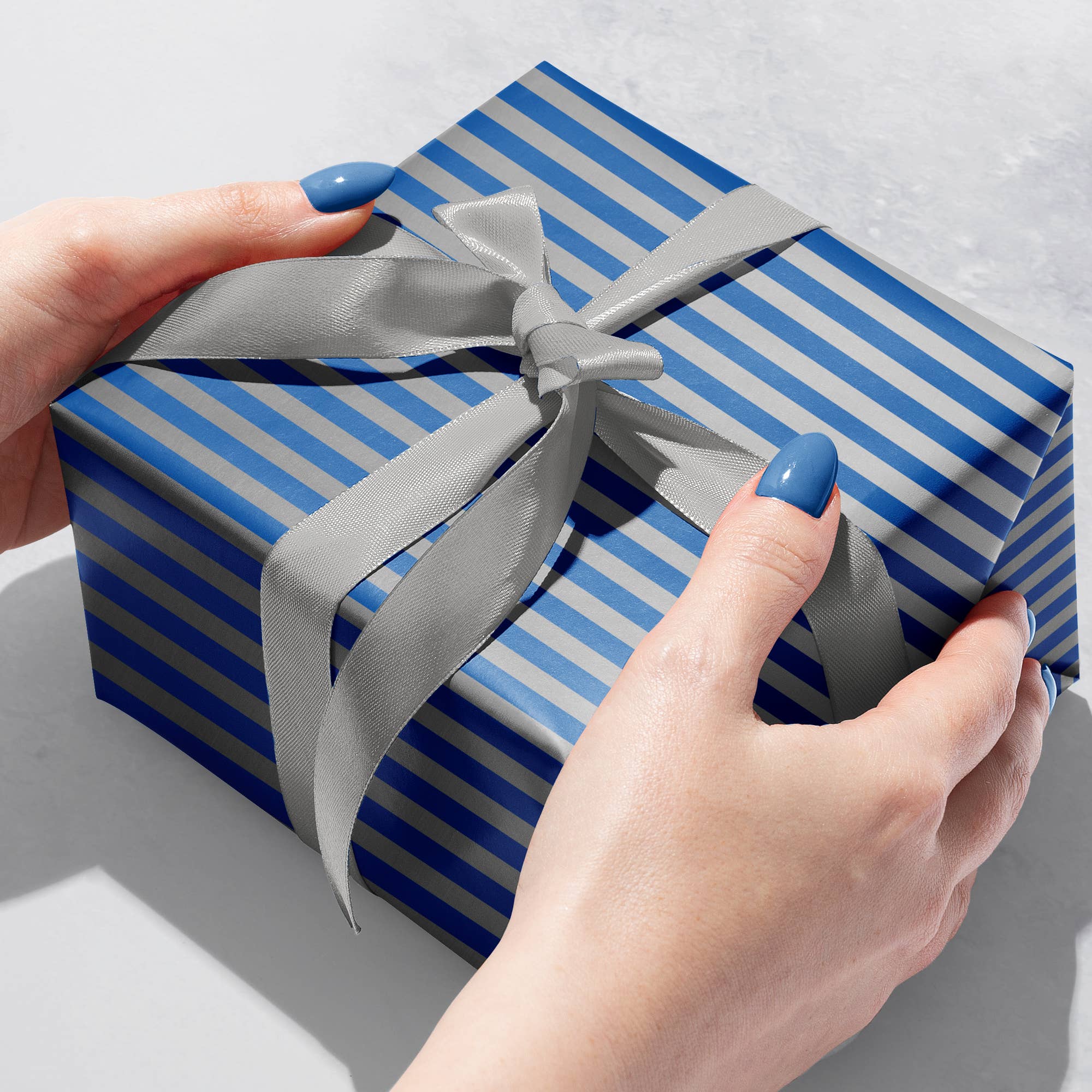 Blue Silver Stripe Gift Wrap - Rolls