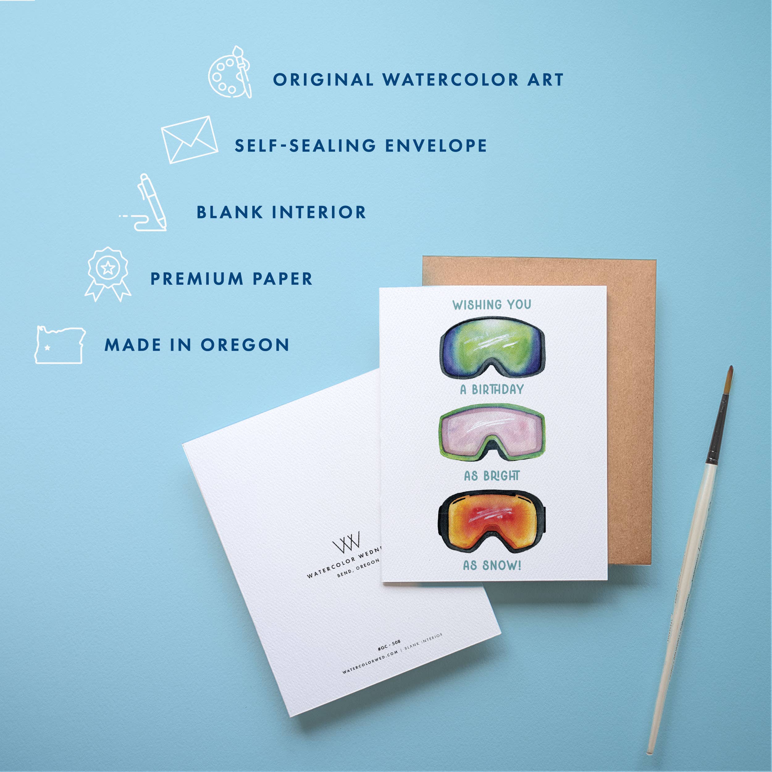 Ski Birthday Card | Snowboard Skiing Goggle Design