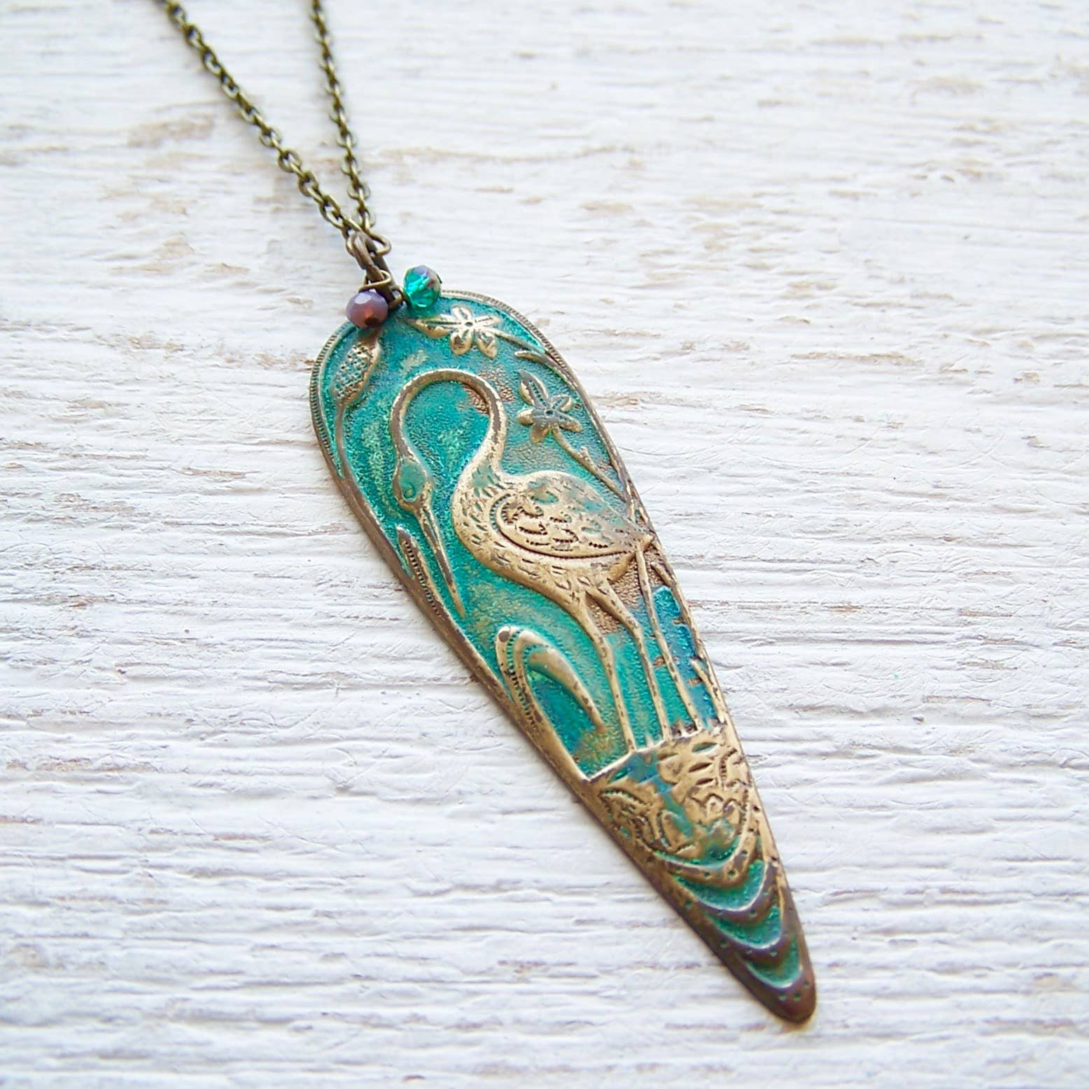 Nouveau Brass Necklace - 26" Heron
