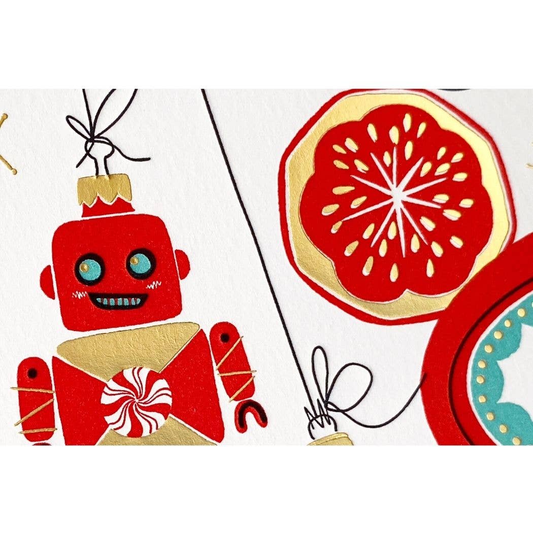 Vintage Holiday Retro Ornaments Card: Single Card