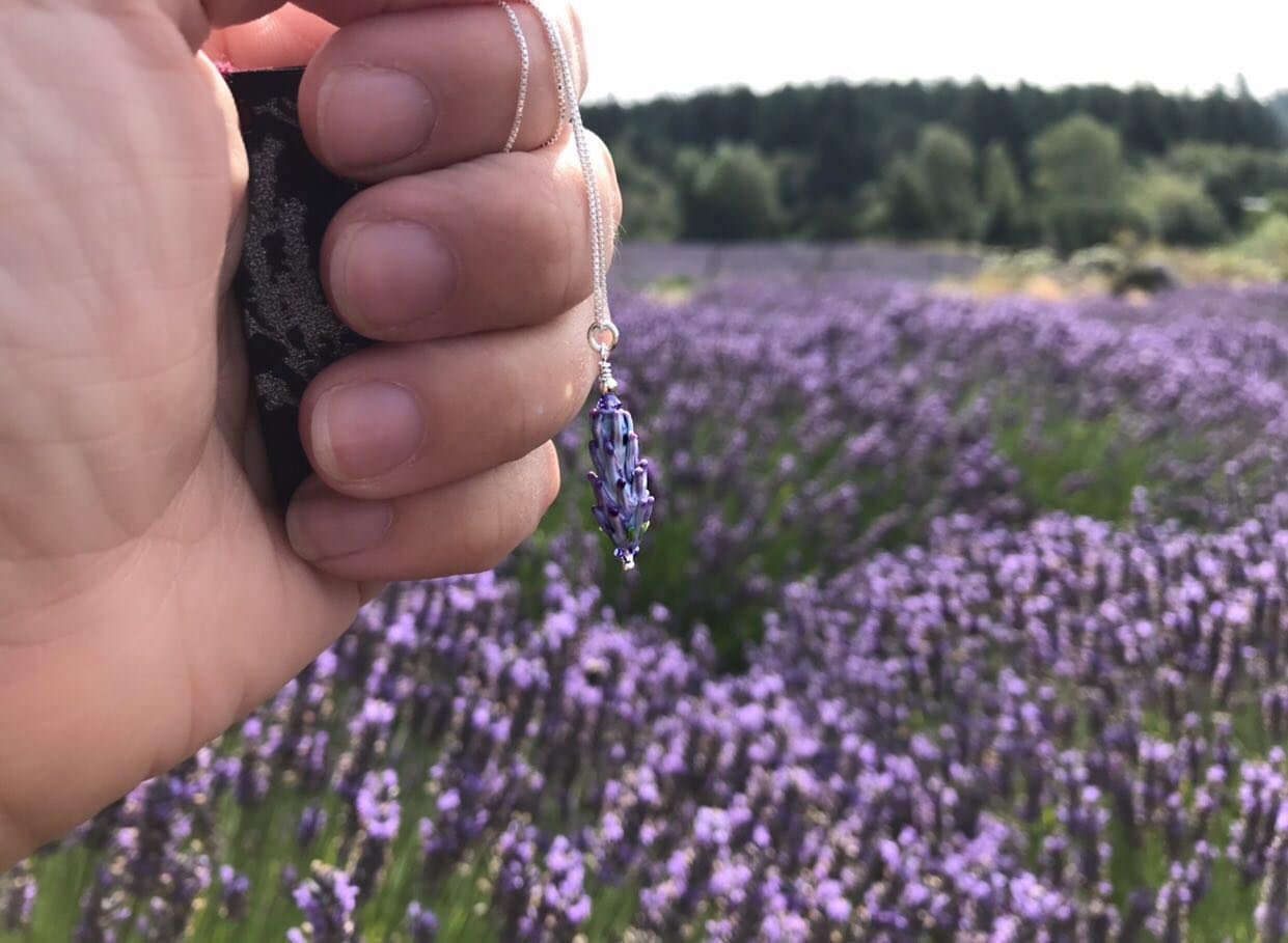 Lavender Glass Bead Pendant on 18" Sterling Silver Chain: Purple Rose