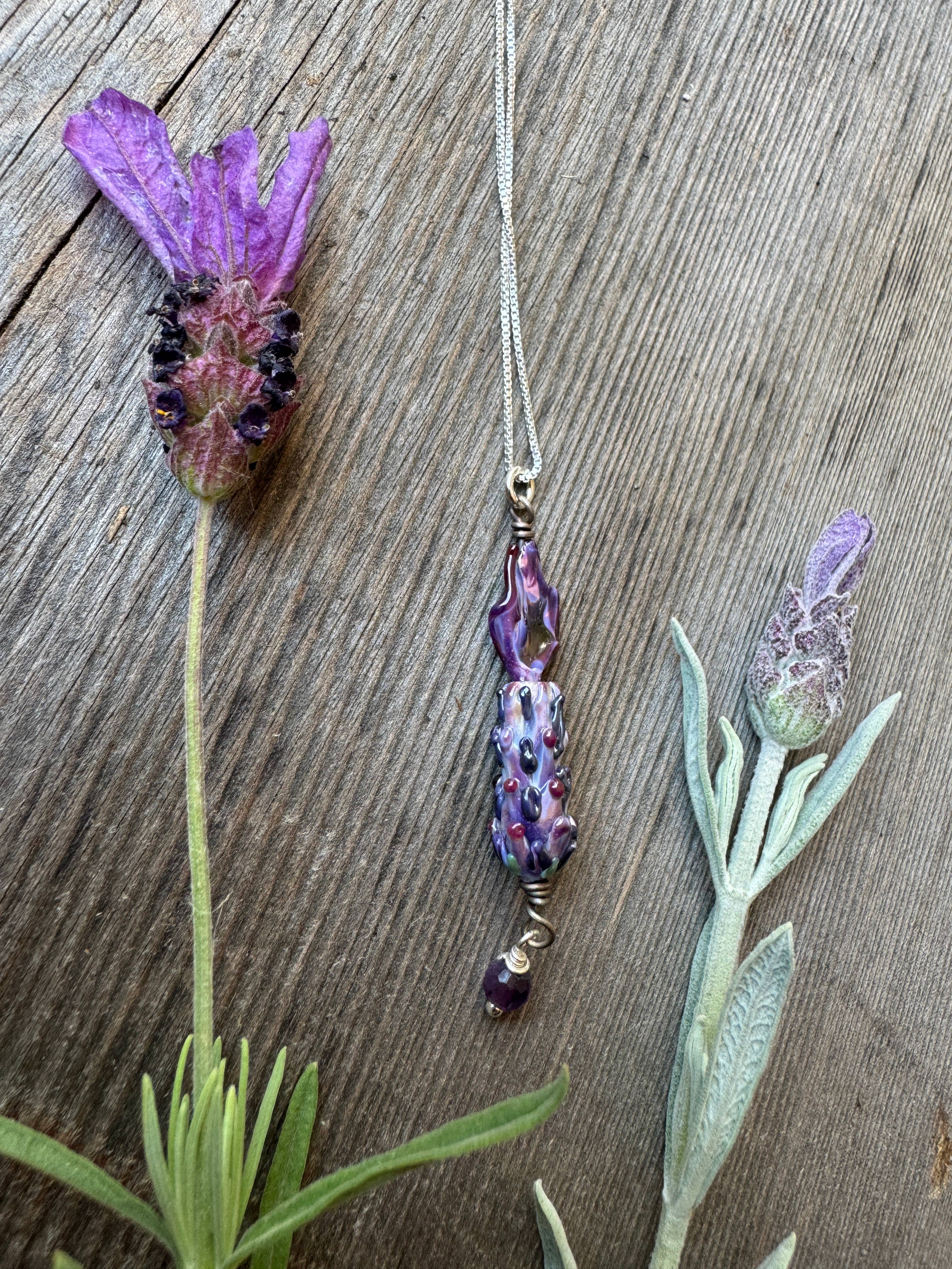 Spanish Lavender Glass Bead Pendant on Silver Chain