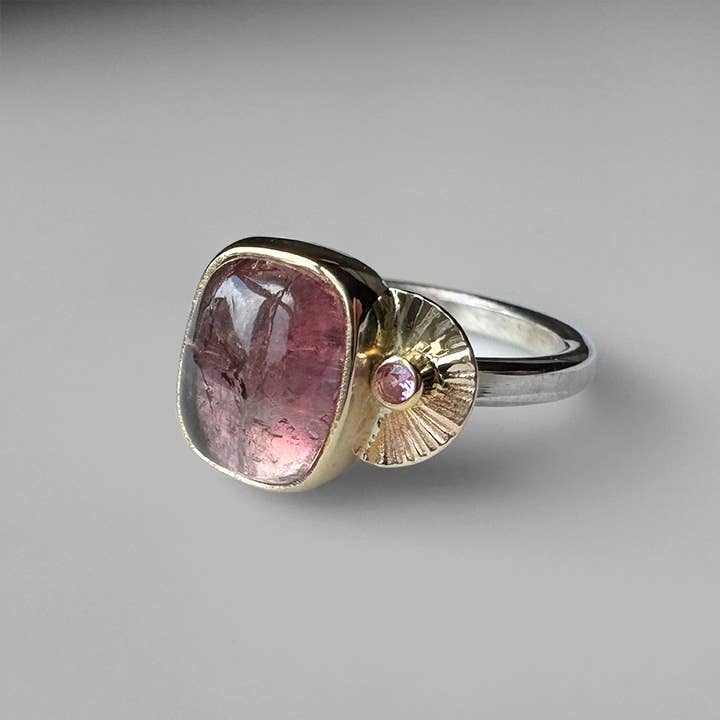 Minimal Handmade Pink Tourmaline Guppy Ring