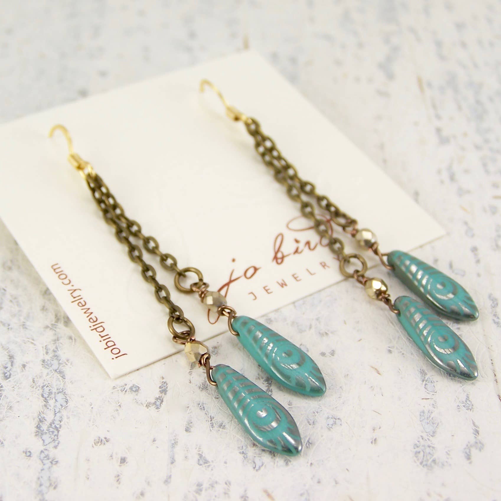 Feather Flow Earrings: Turquoise Brass
