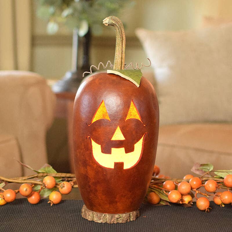 Hand-Crafted Pumpkin Gourd Luminary - Lucas Small Tall Lit