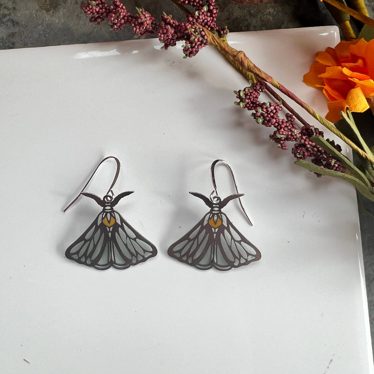 Luna Moth // stained glass resin earrings