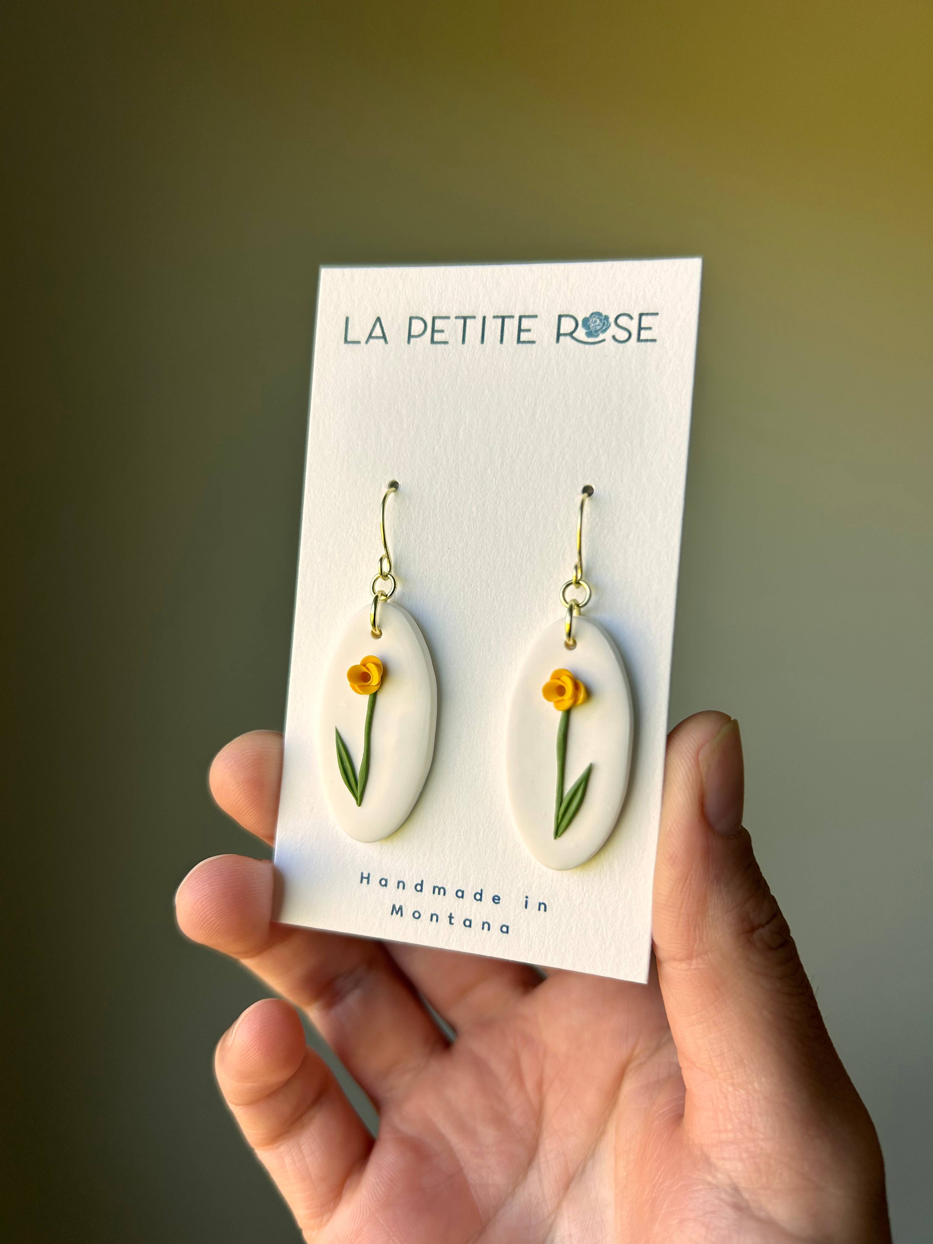 Flower Fish Hook Earrings, Yellow Floral Dangles 