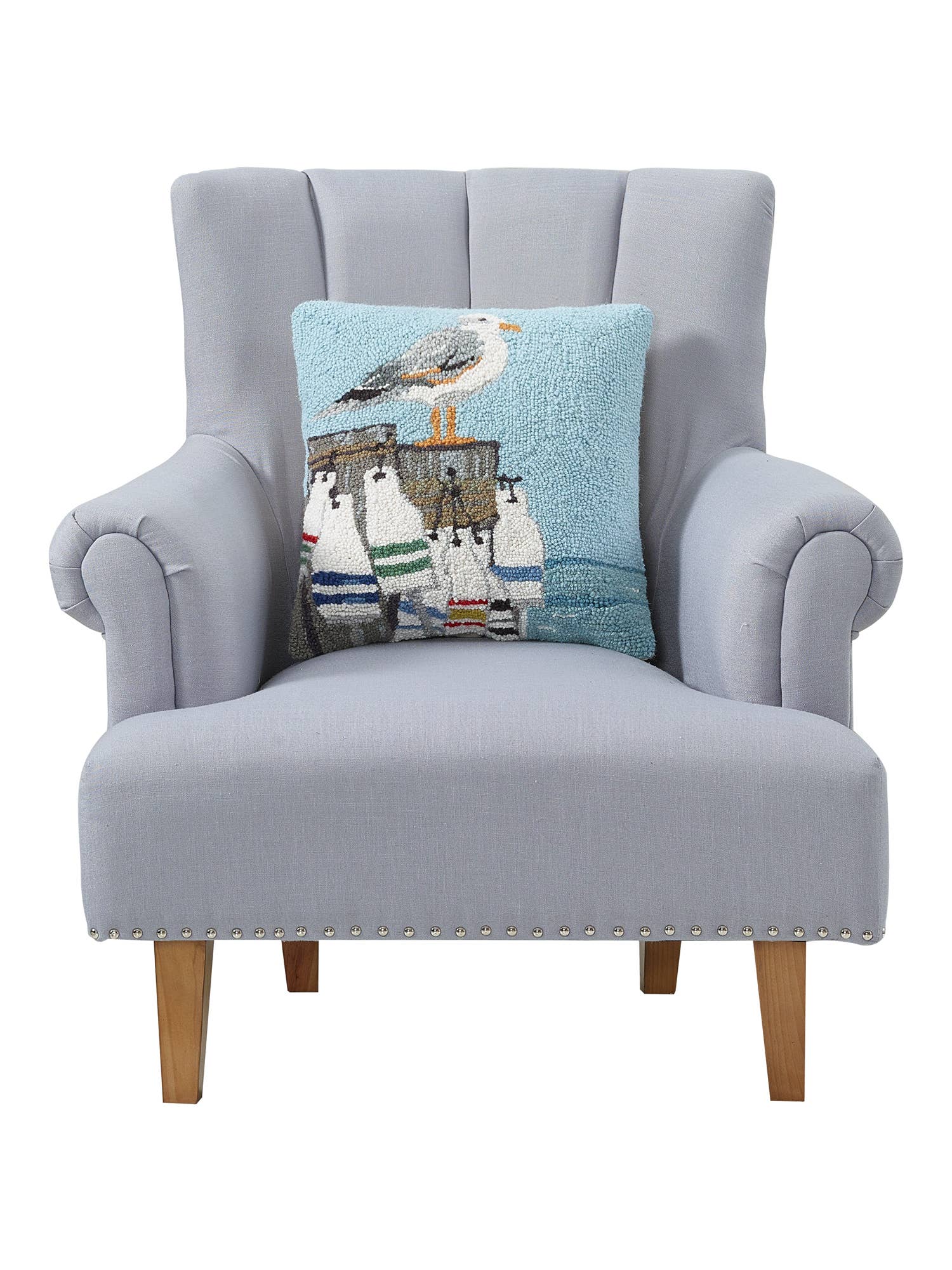 Seagull On Pier w/ Buoys Hook Pillow - Susan Winget