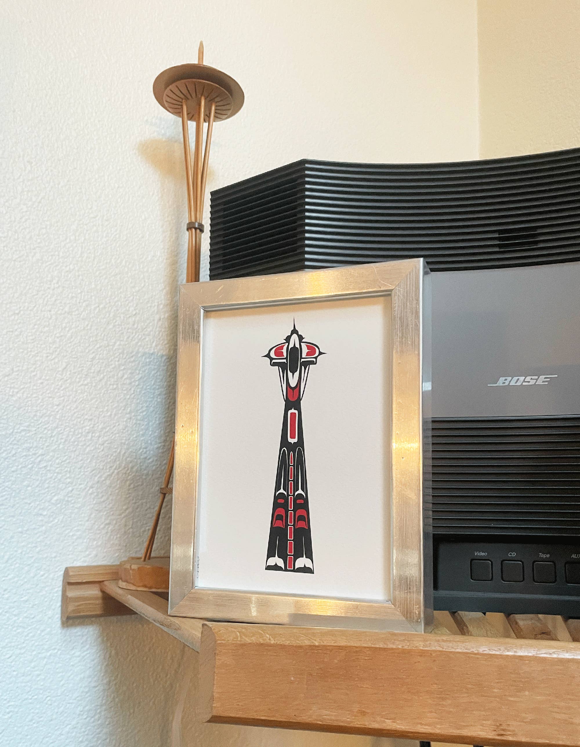 PNW Native American Space Needle Letterpress 5"x7" Print